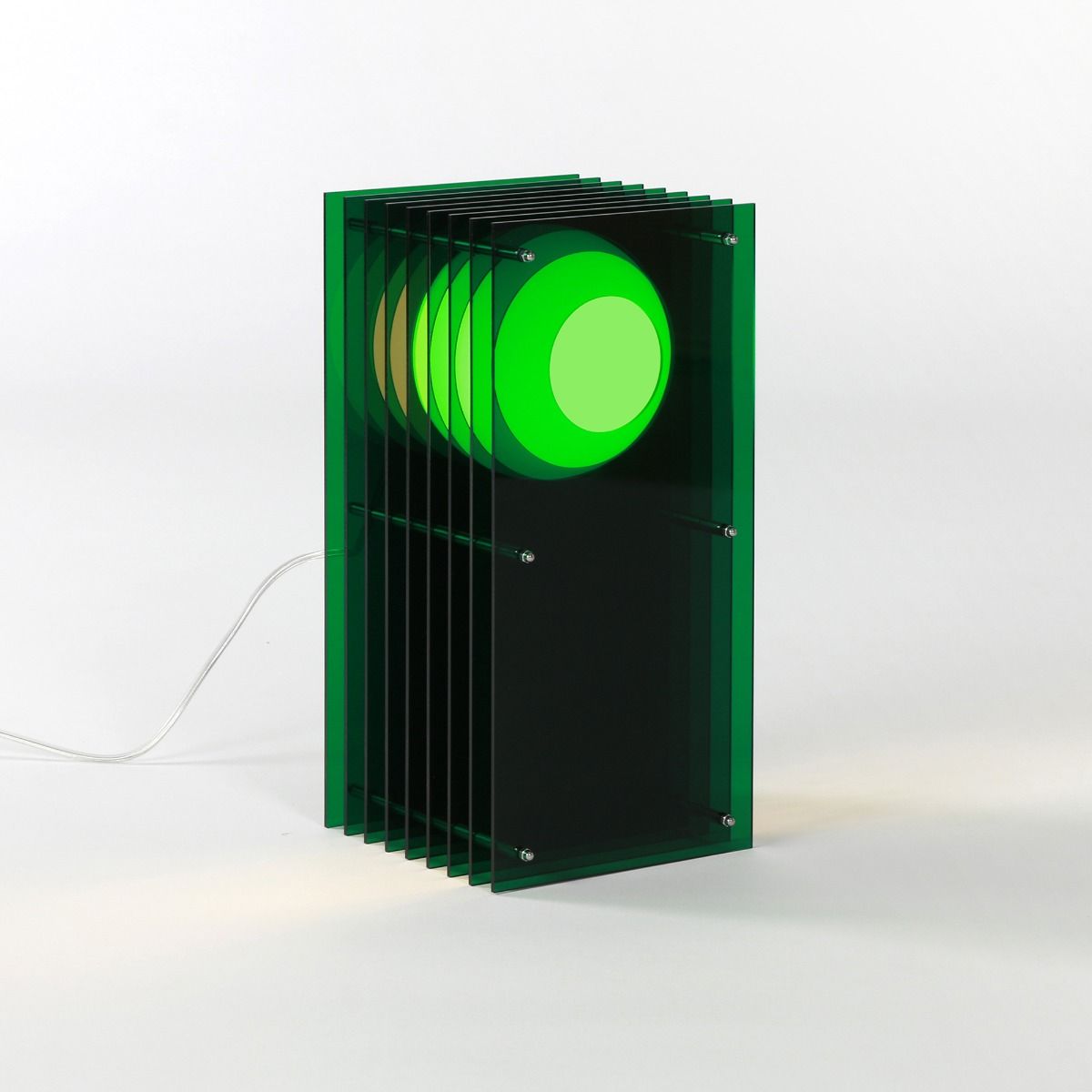 Lampe LOP SMALL RECTANGLE acrylique vert/verre opal H38cm
