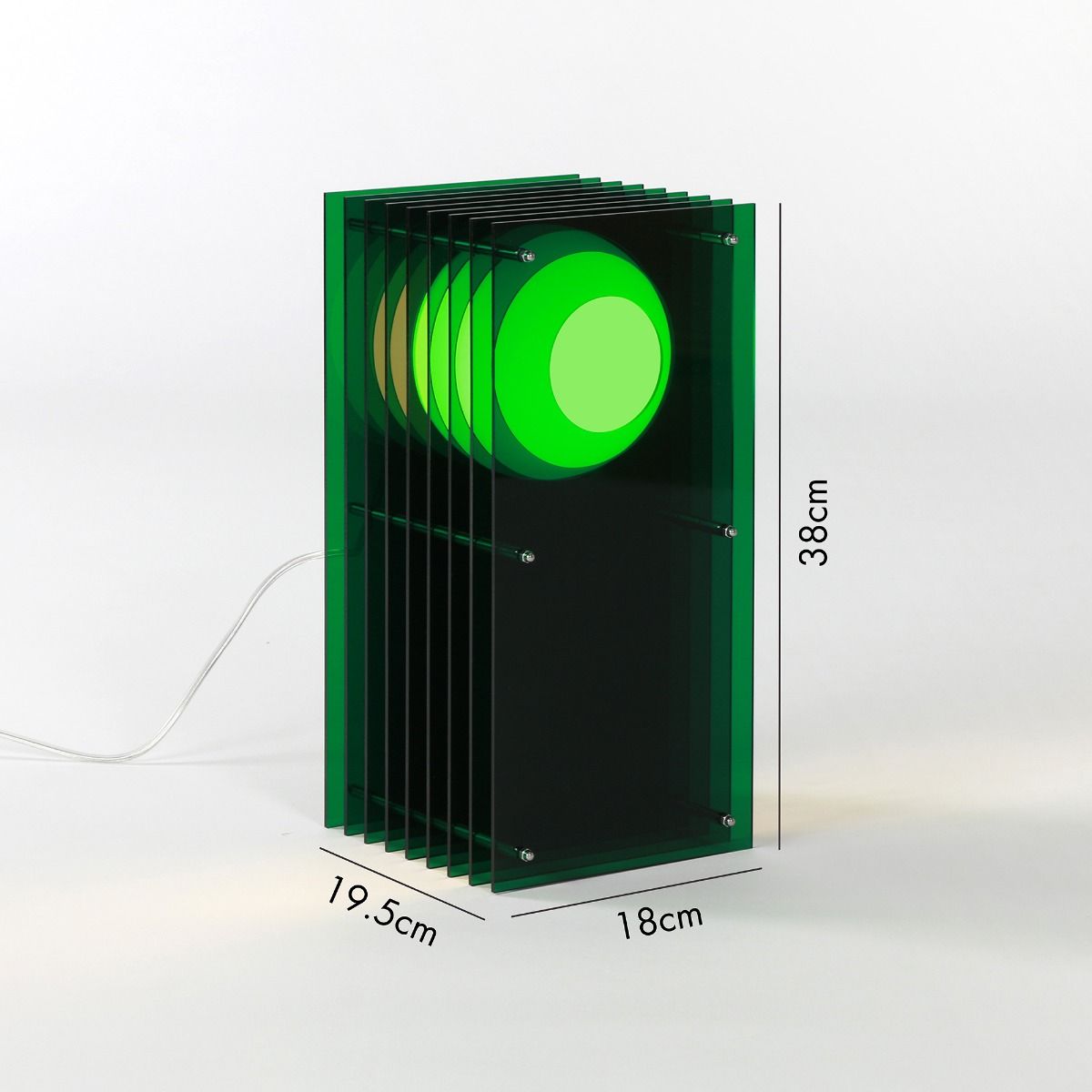 Lampe LOP SMALL RECTANGLE acrylique vert/verre opal H38cm