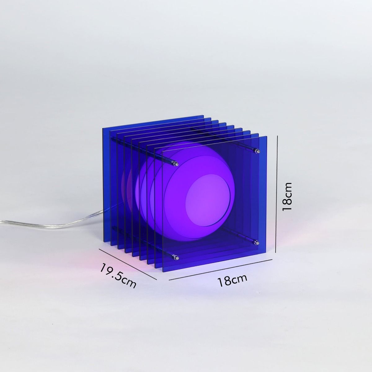 Lampe LOP SMALL SQUARELED acrylique bleu/verre opal H18cm