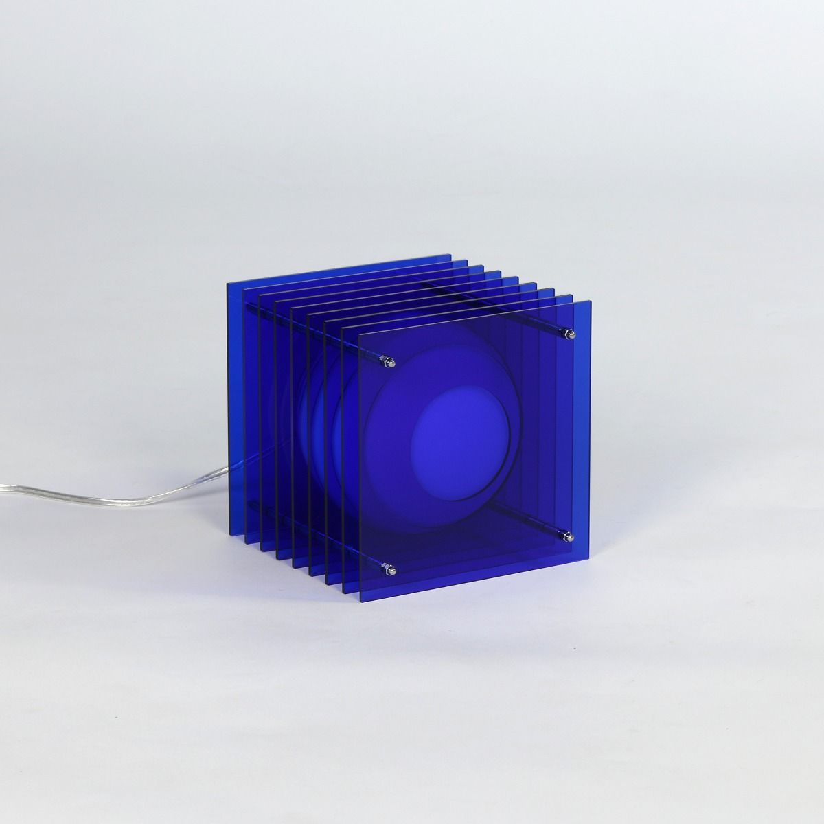 Lampe LOP SMALL SQUARELED acrylique bleu/verre opal H18cm