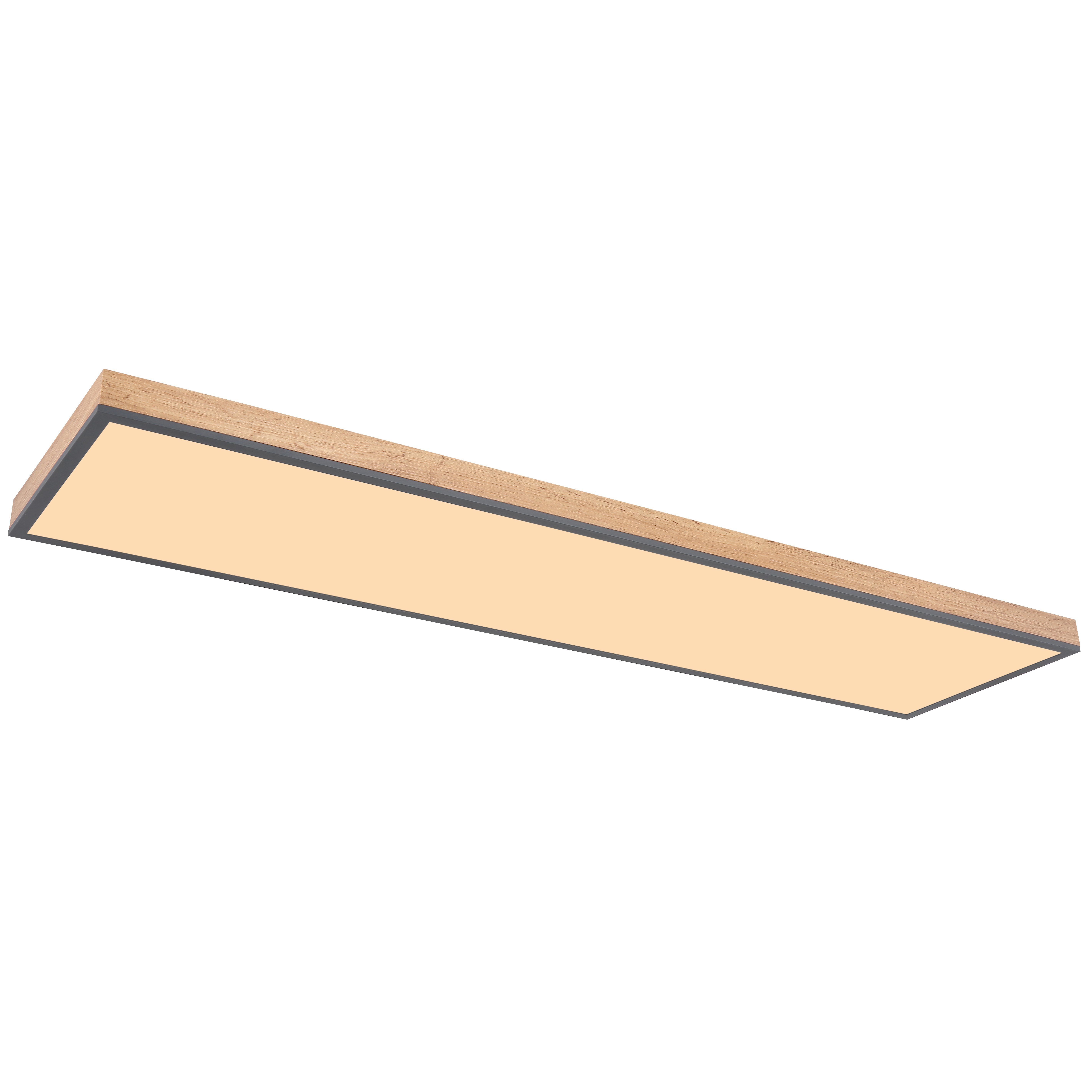 Plafonnier LED rectangulaire DORO (L120cm) en aluminium couleur graphite et bois MDF