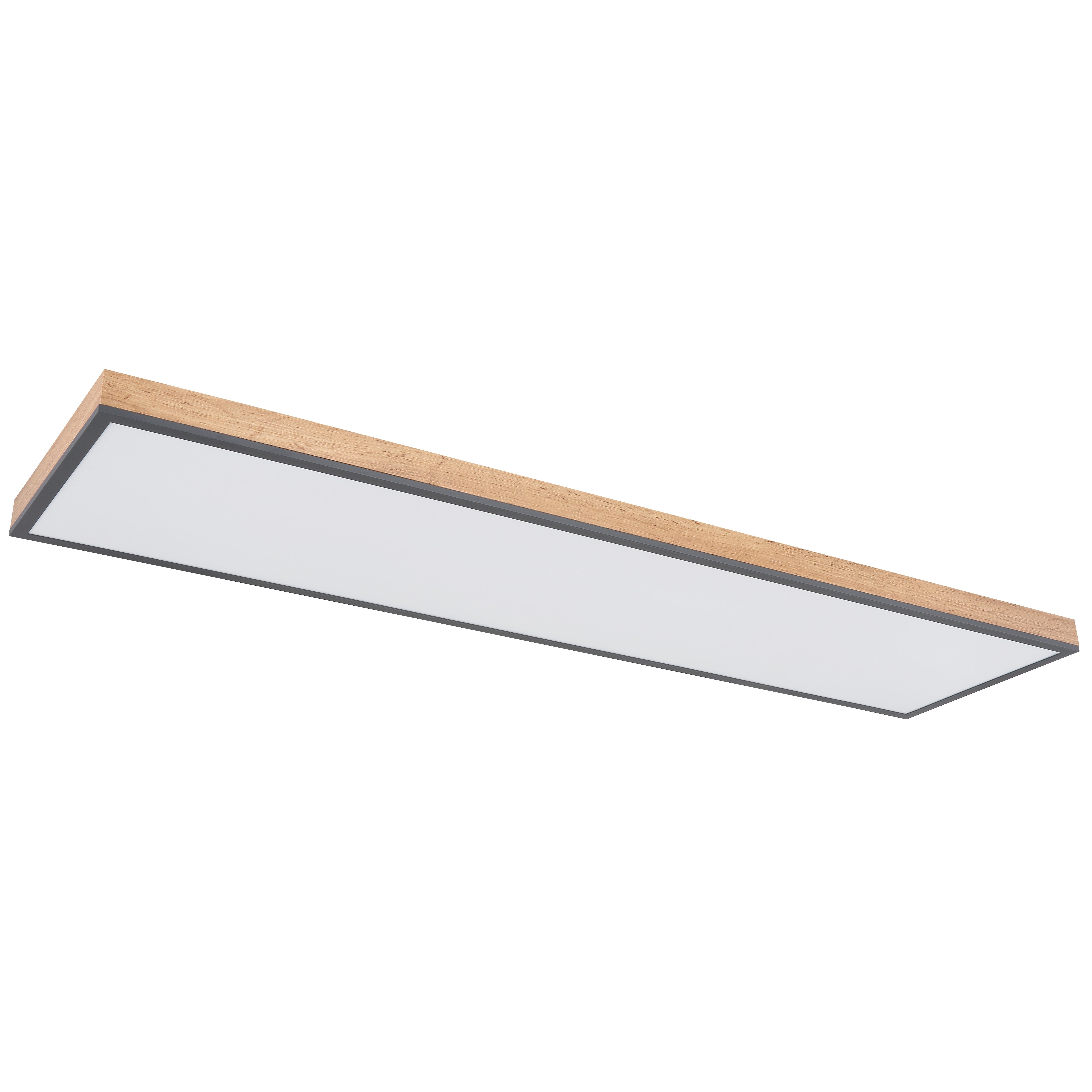 Plafonnier LED rectangulaire DORO (L120cm) en aluminium couleur graphite et bois MDF