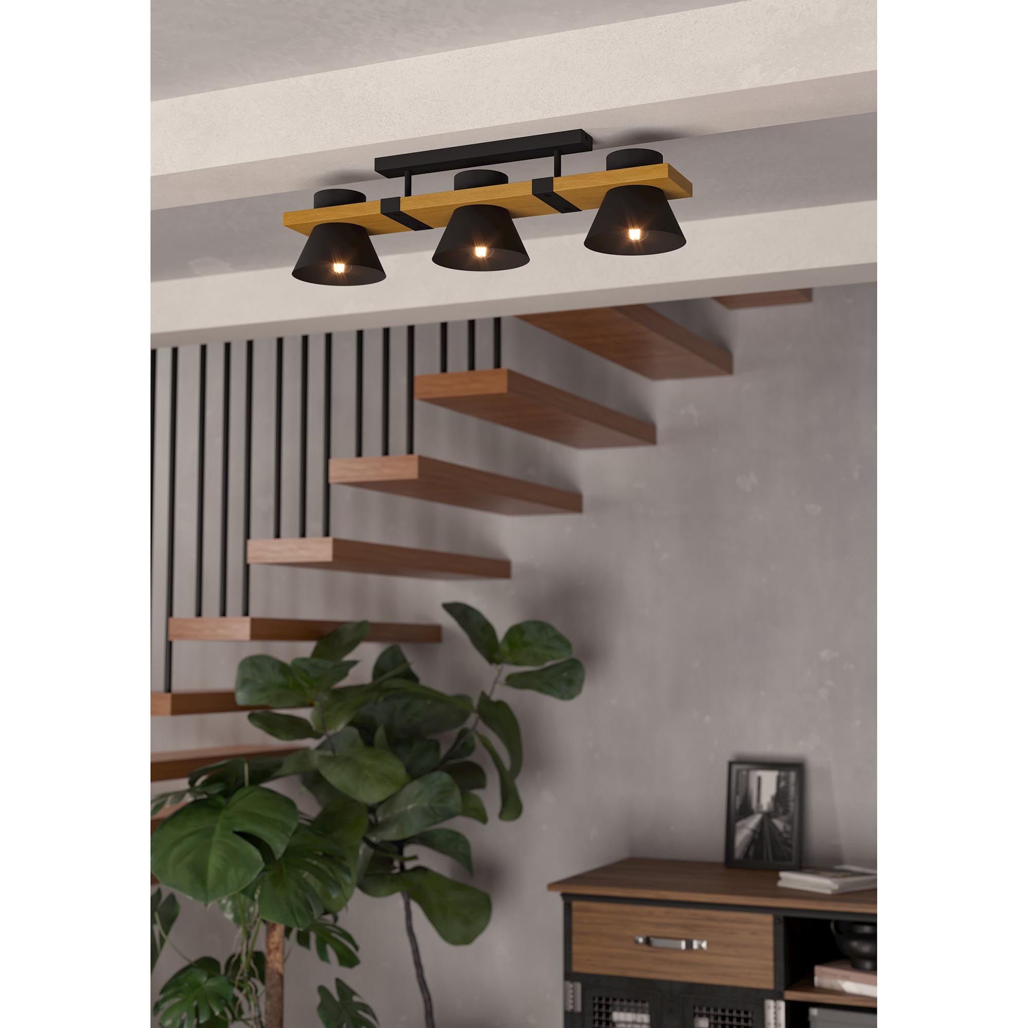 Plafonnier  MACCLES noir/bois L78cm