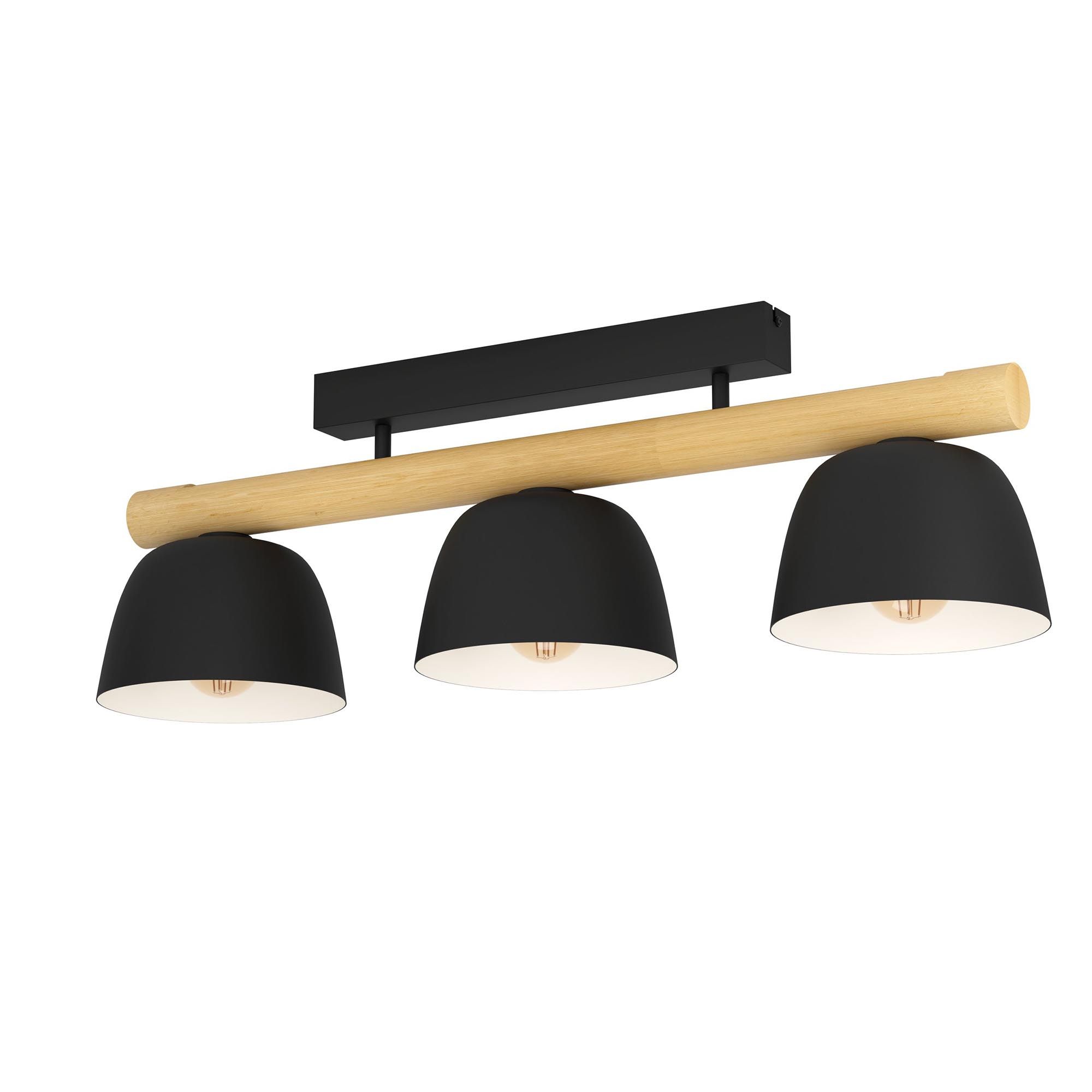 Plafonnier SHERBURN noir/bois L80cm