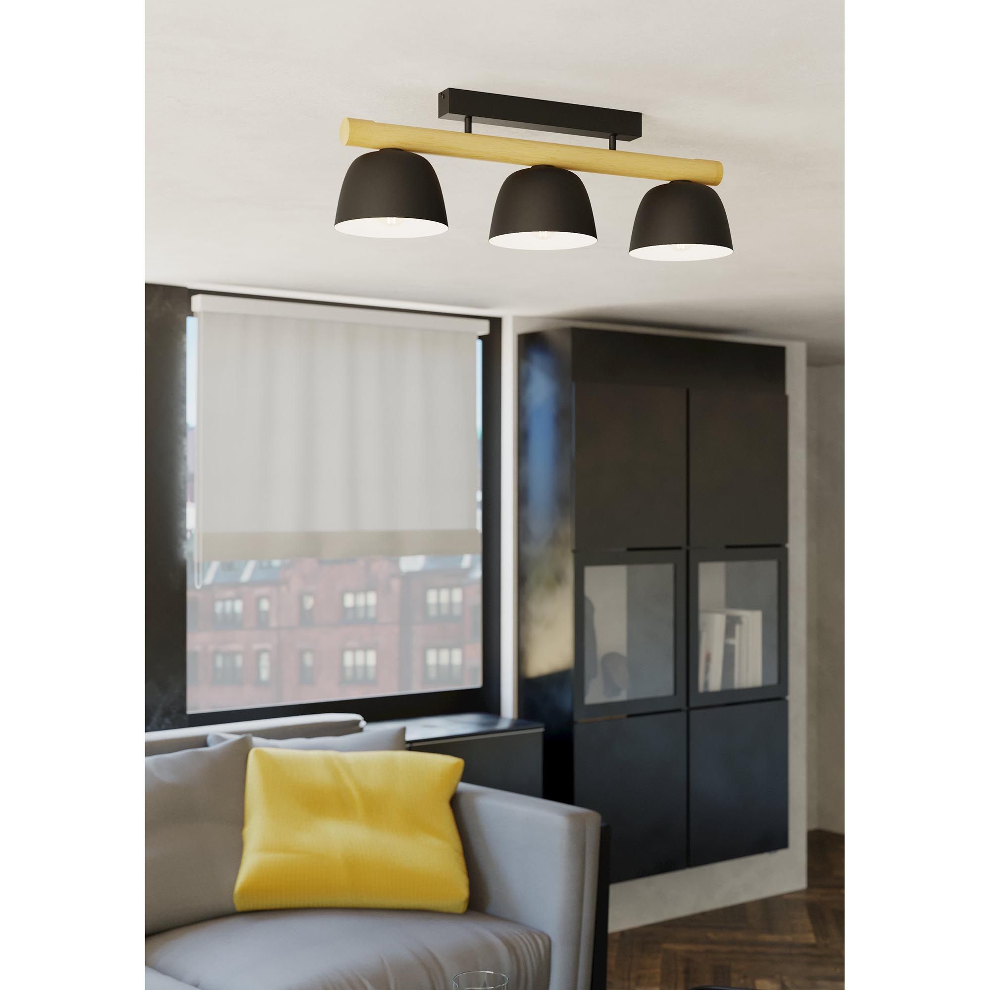 Plafonnier SHERBURN noir/bois L80cm