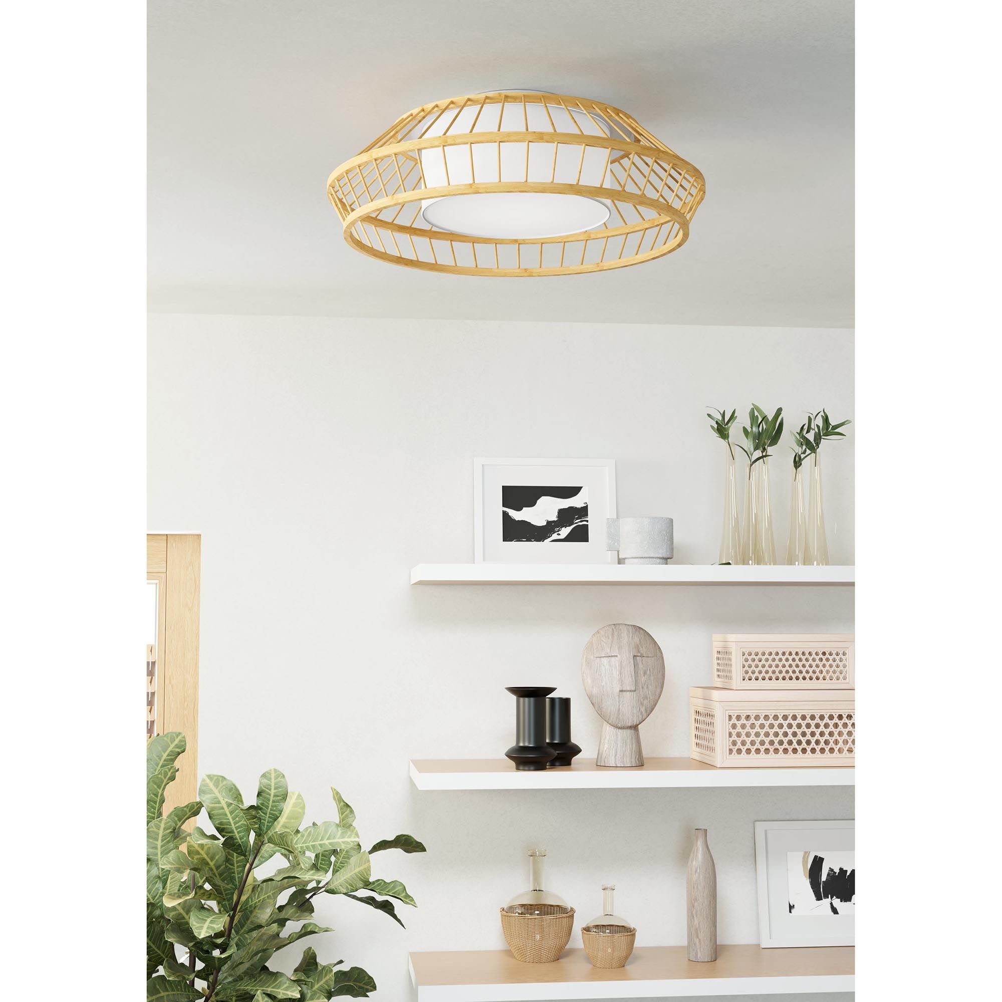 Plafonnier LED dimmable connecté YUZU-Z bois Ø46cm