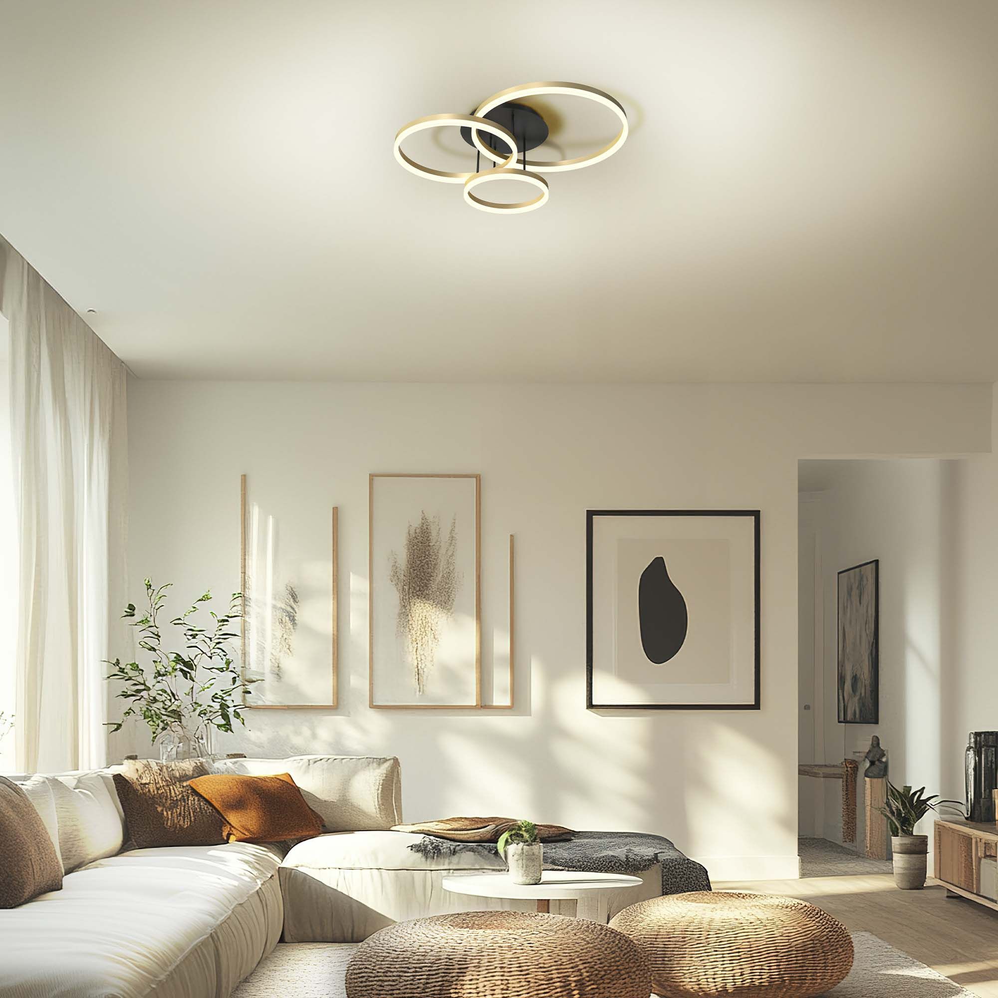 Plafonnier LED dimmable PERPIGNAN noir/doré L77cm