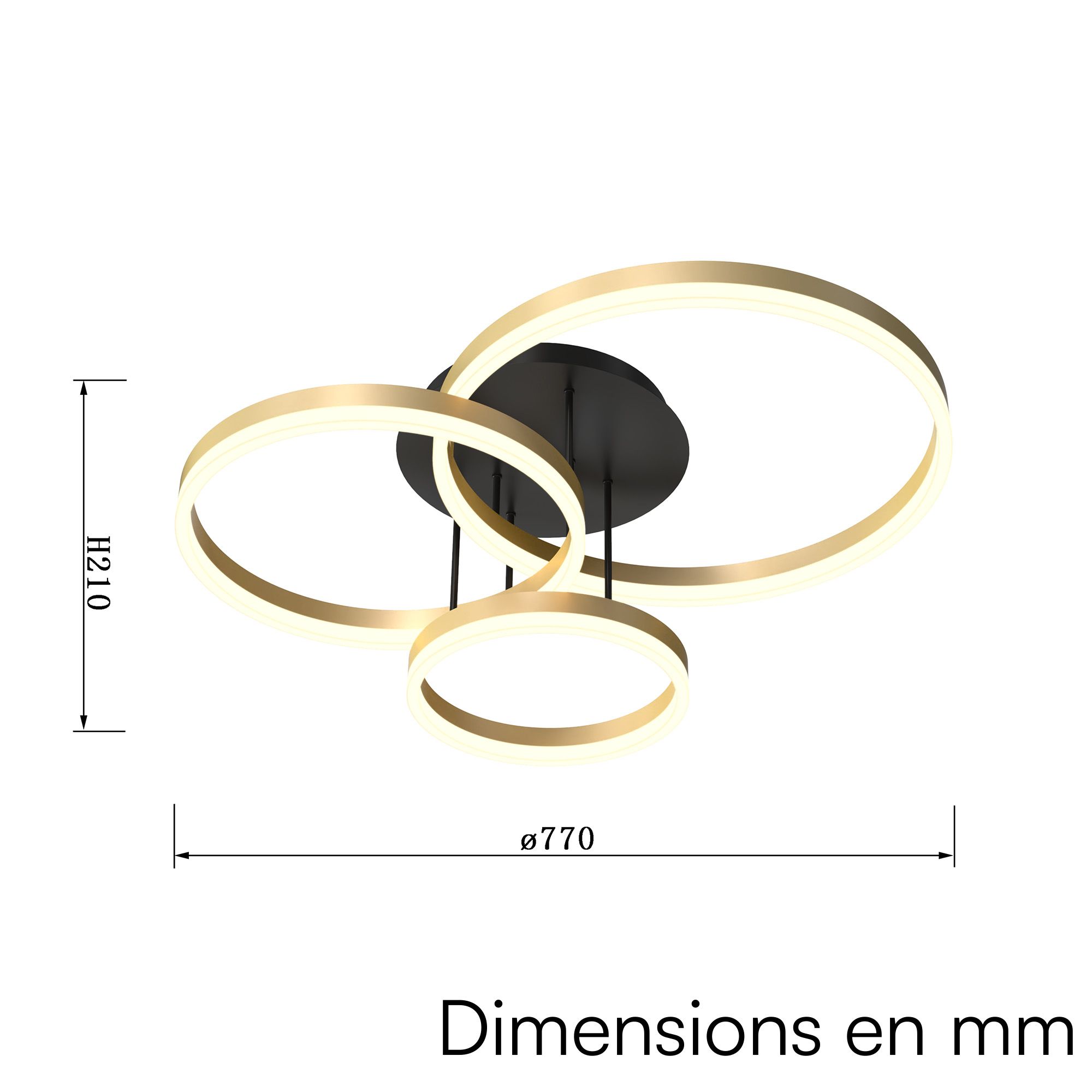 Plafonnier LED dimmable PERPIGNAN noir/doré L77cm