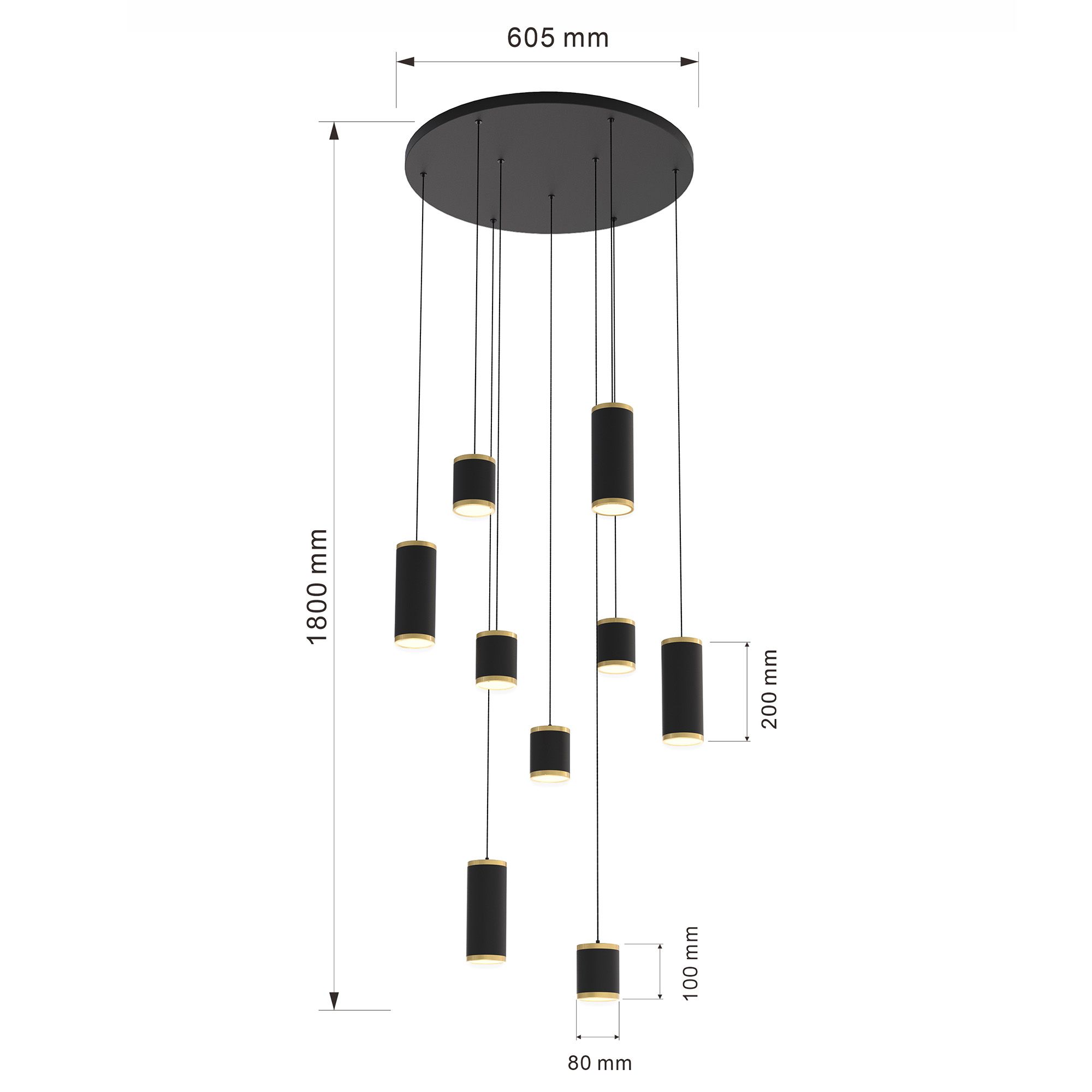 Suspension LED dimmable TOULOUSE noir/doré Ø60cm