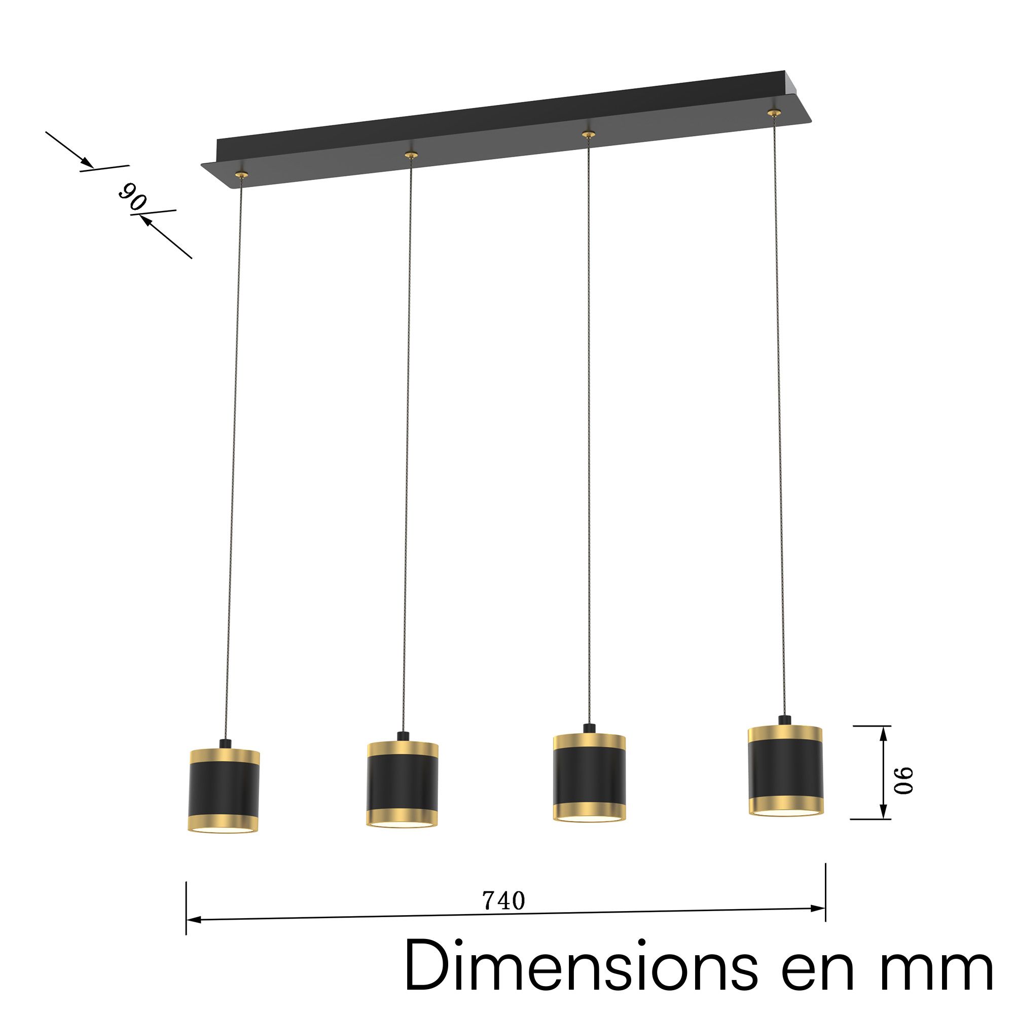 Suspension LED dimmable TOULOUSE noir/doré L80cm