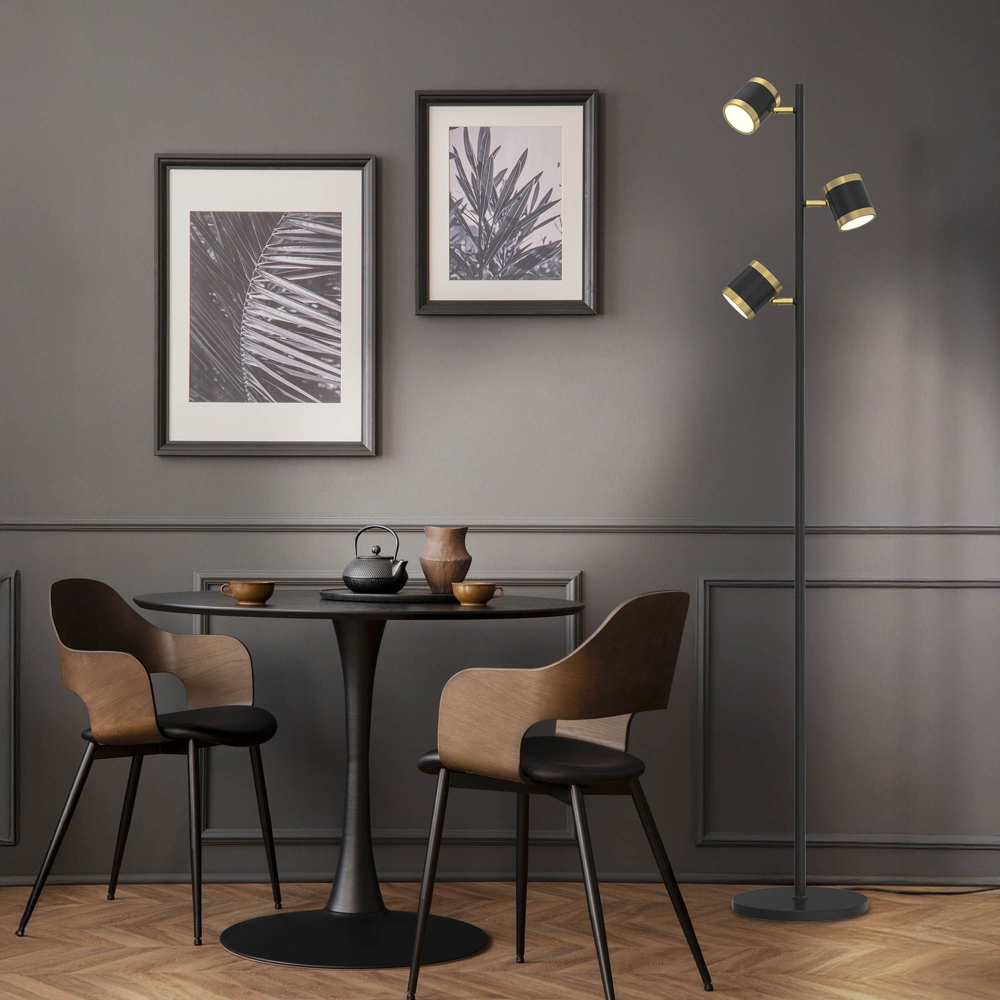 Lampadaire LED dimmable TOULOUSE noir/doré H153cm
