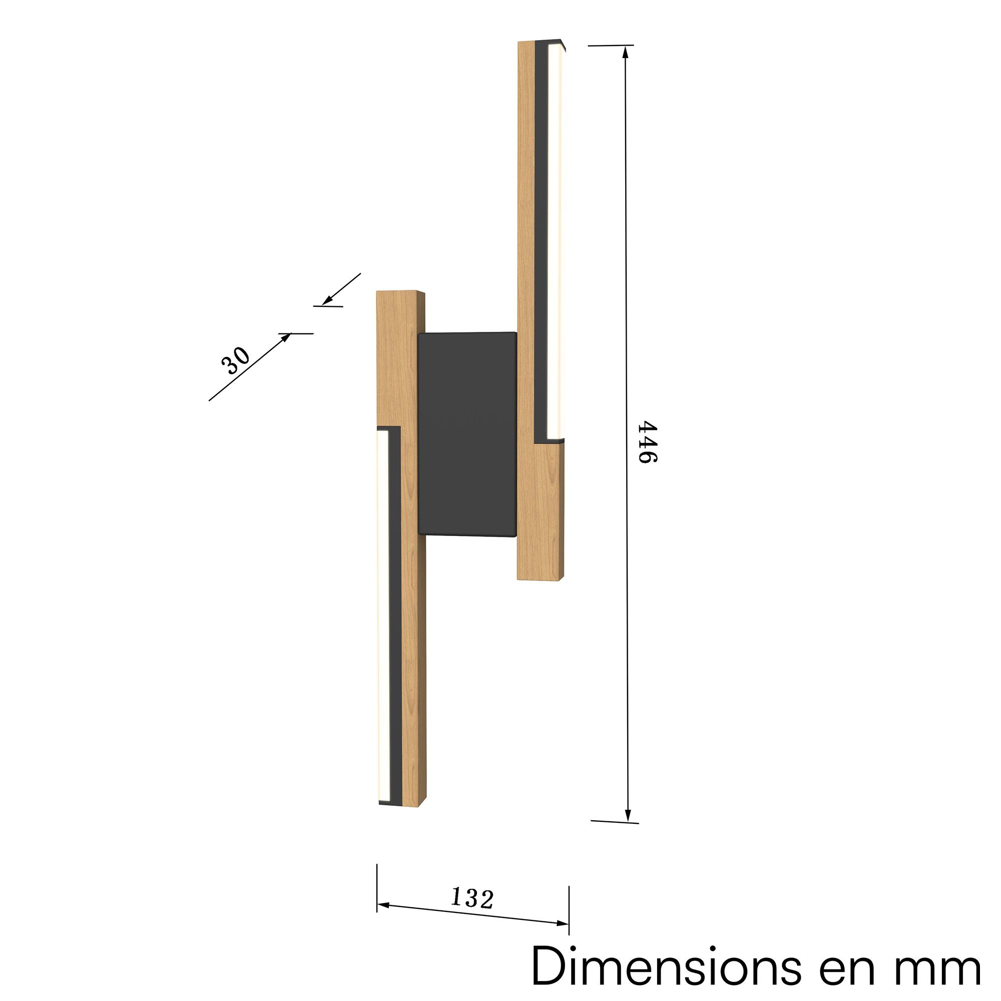 Applique LED dimmable PALERMO noir/ bois H44,6cm