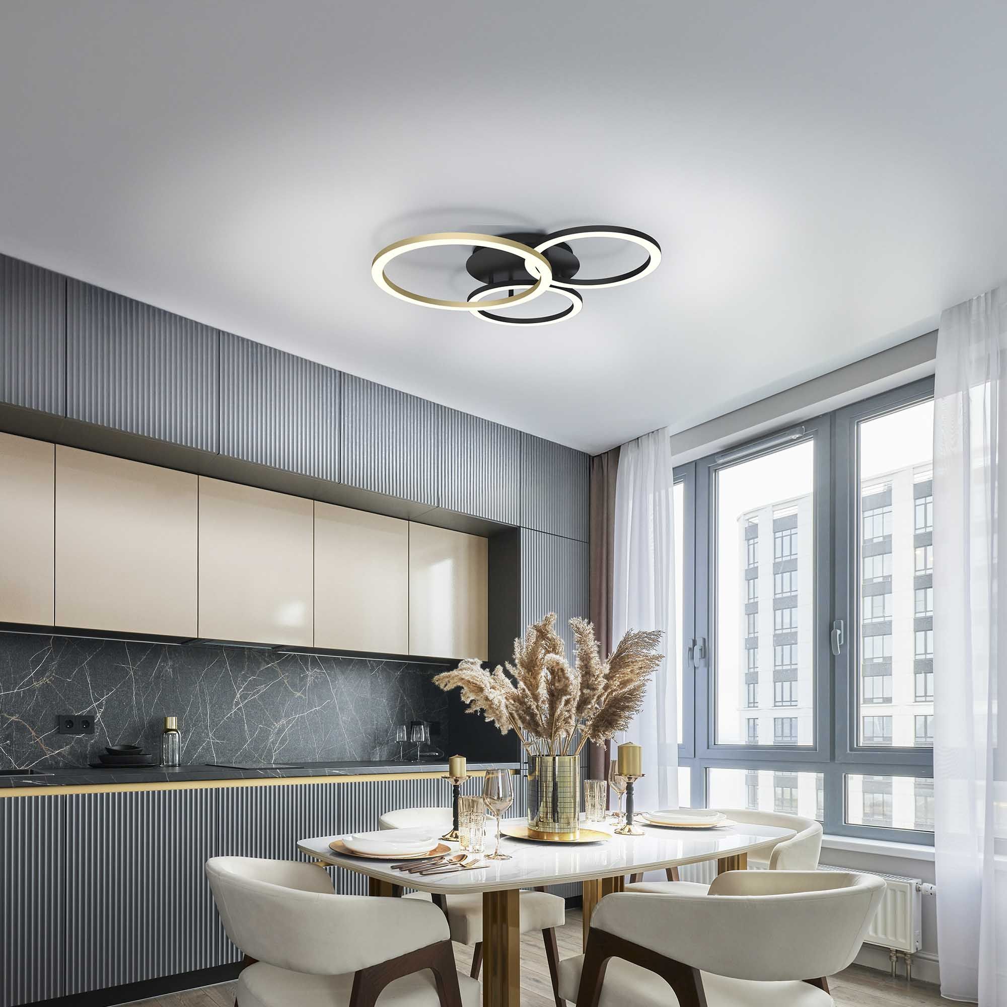 Plafonnier LED dimmable BAYEUX en métal noir et doré