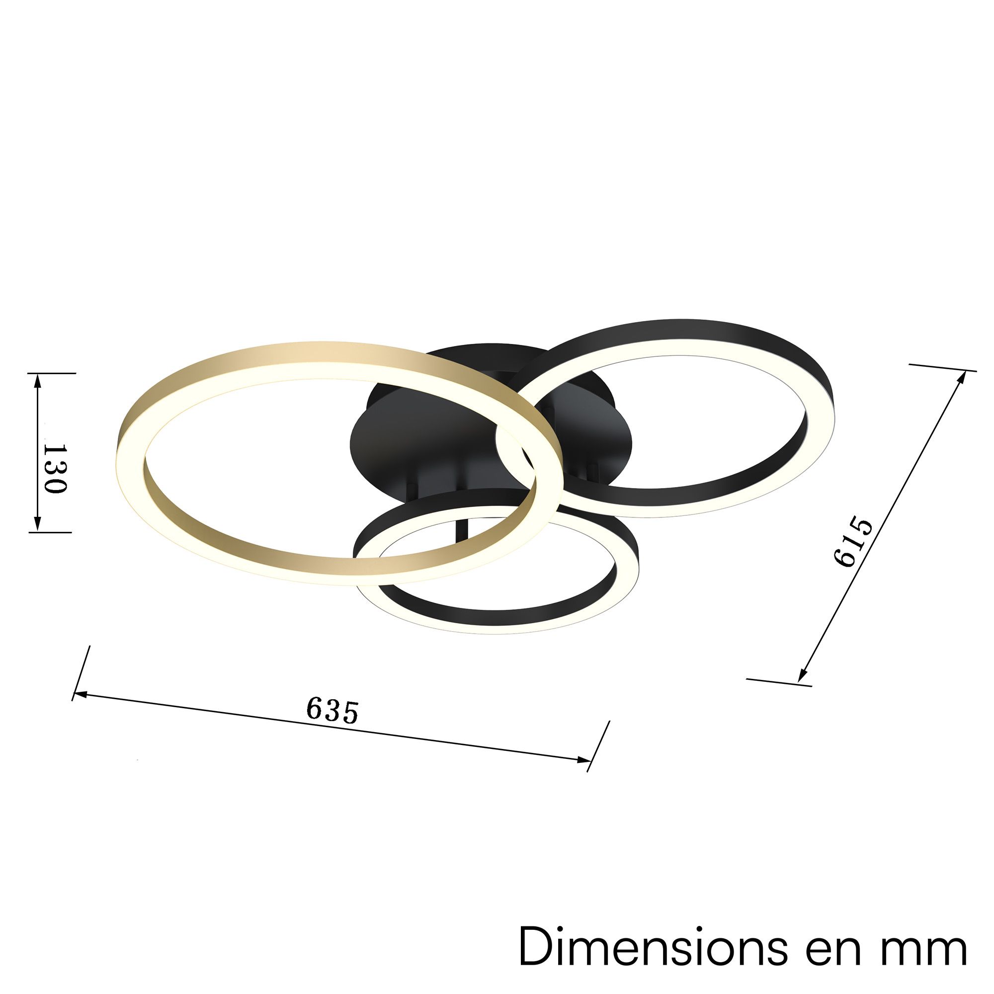 Plafonnier LED dimmable BAYEUX en métal noir et doré