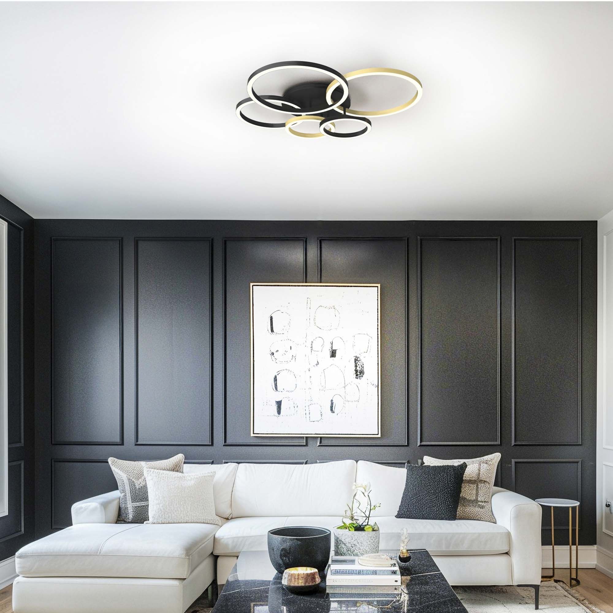 Plafonnier LED dimmable BAYEUX noir/doré Ø109cm