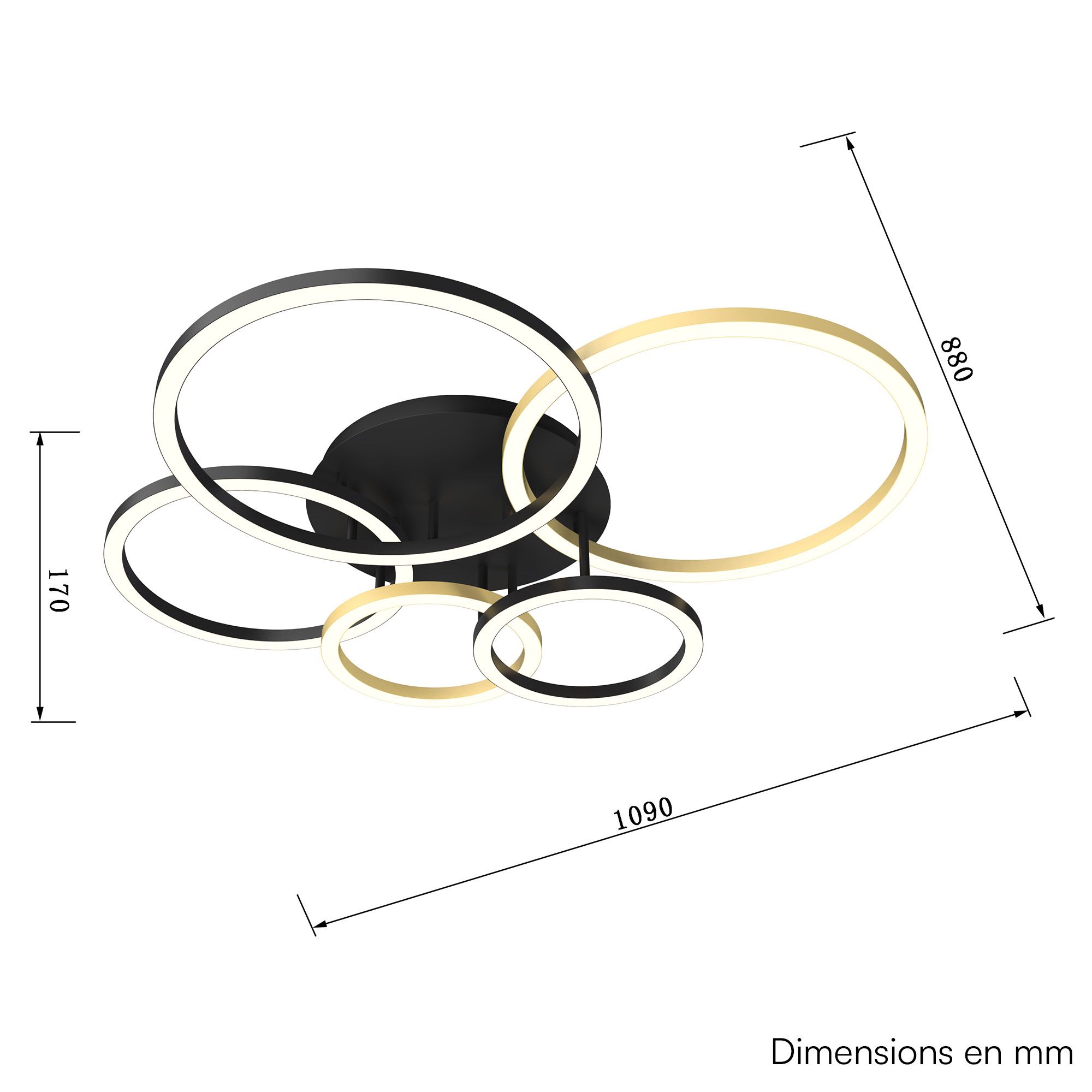 Plafonnier LED dimmable BAYEUX noir/doré Ø109cm