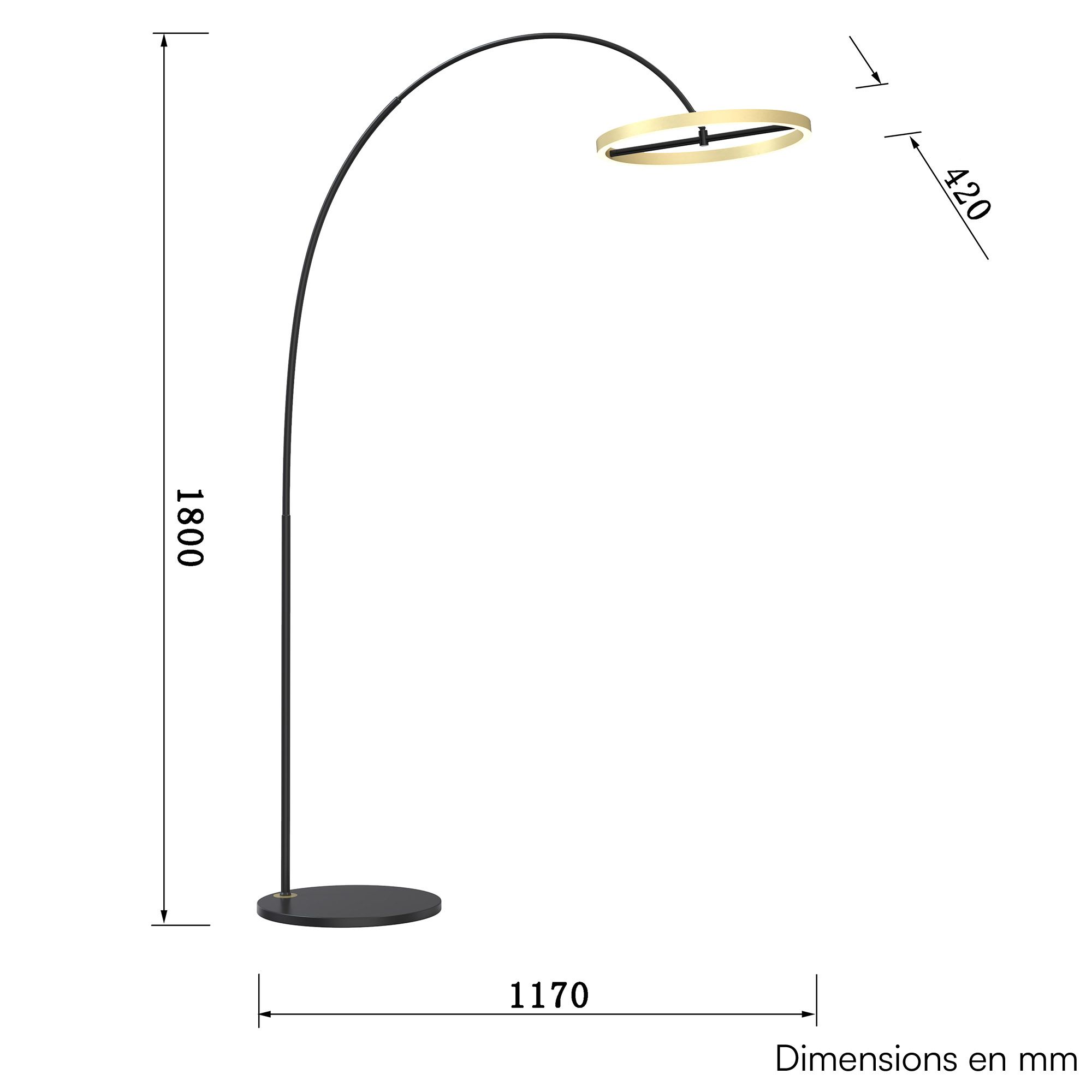 Lampadaire LED dimmable BREST noir/doré H180cm