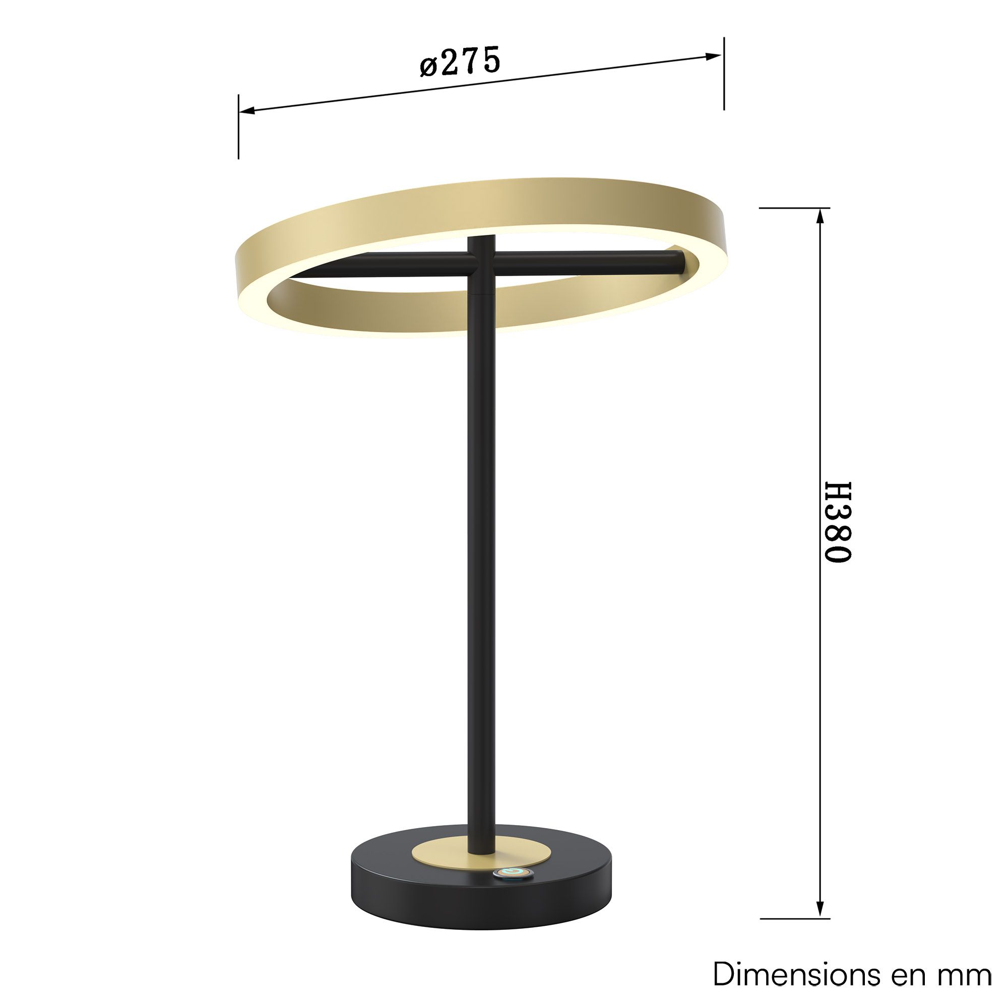 Lampe LED dimmable BREST noir/doré H38cm