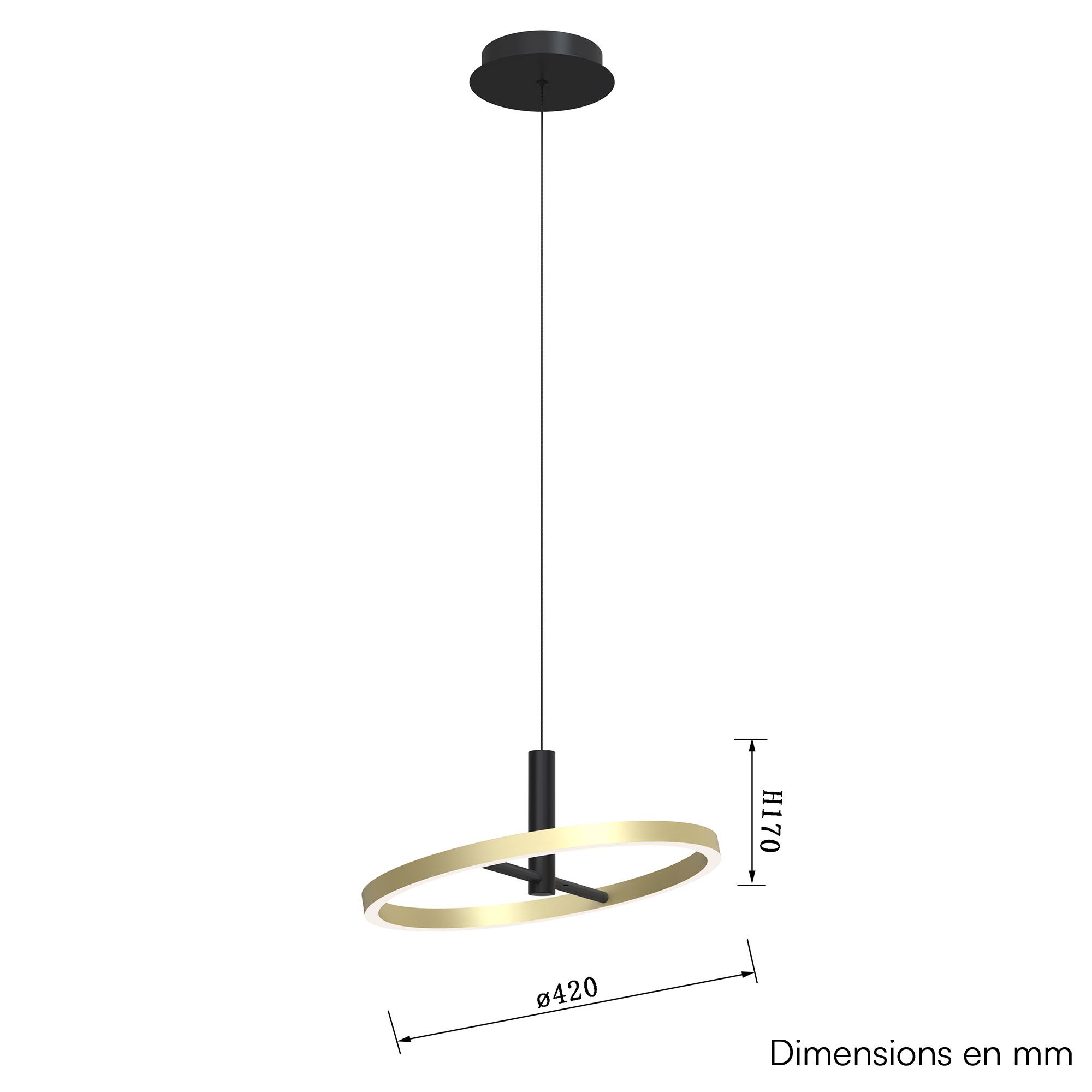 Suspension  LED dimmable BREST noir/doré Ø42cm