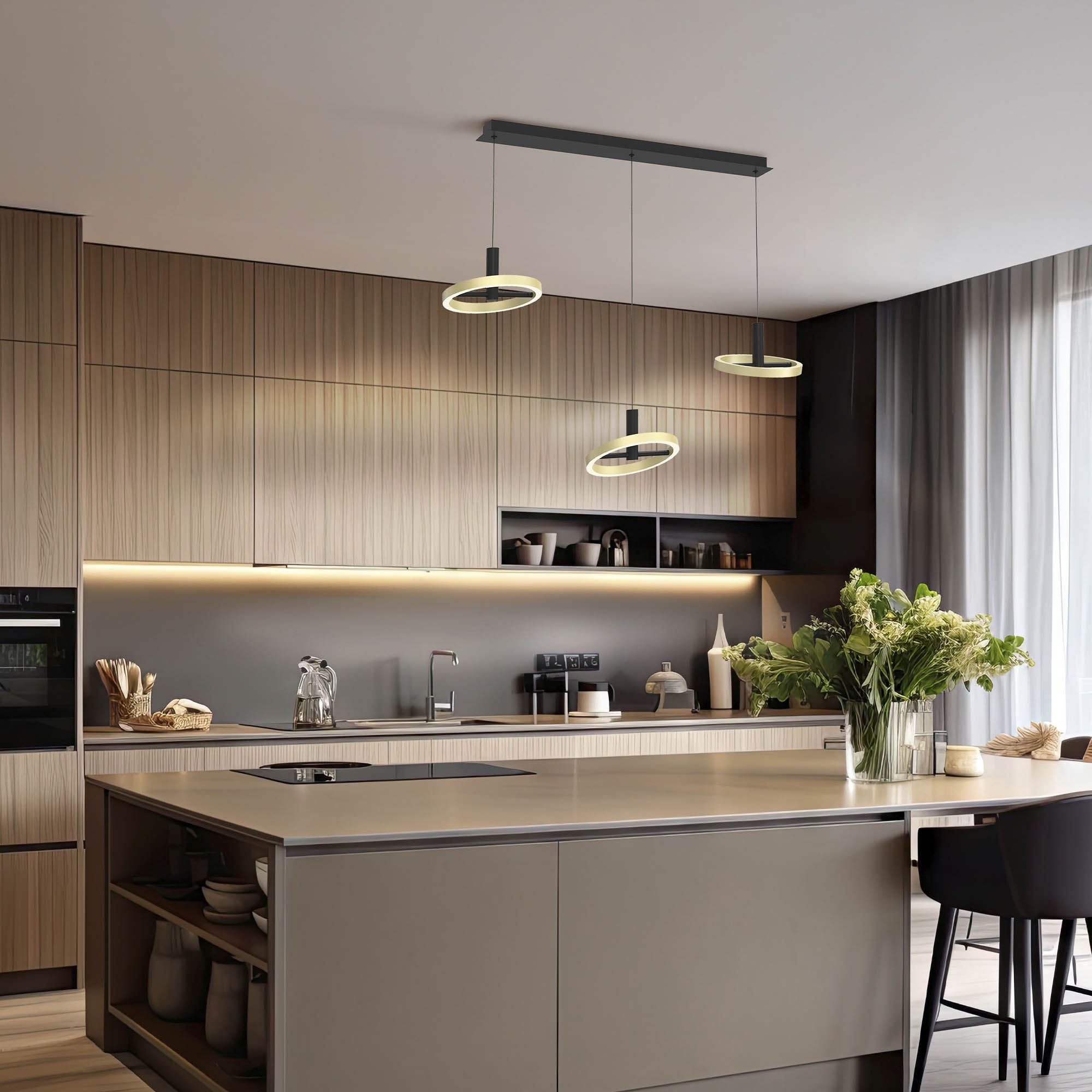 Suspension LED dimmable BREST noir/doré L105cm