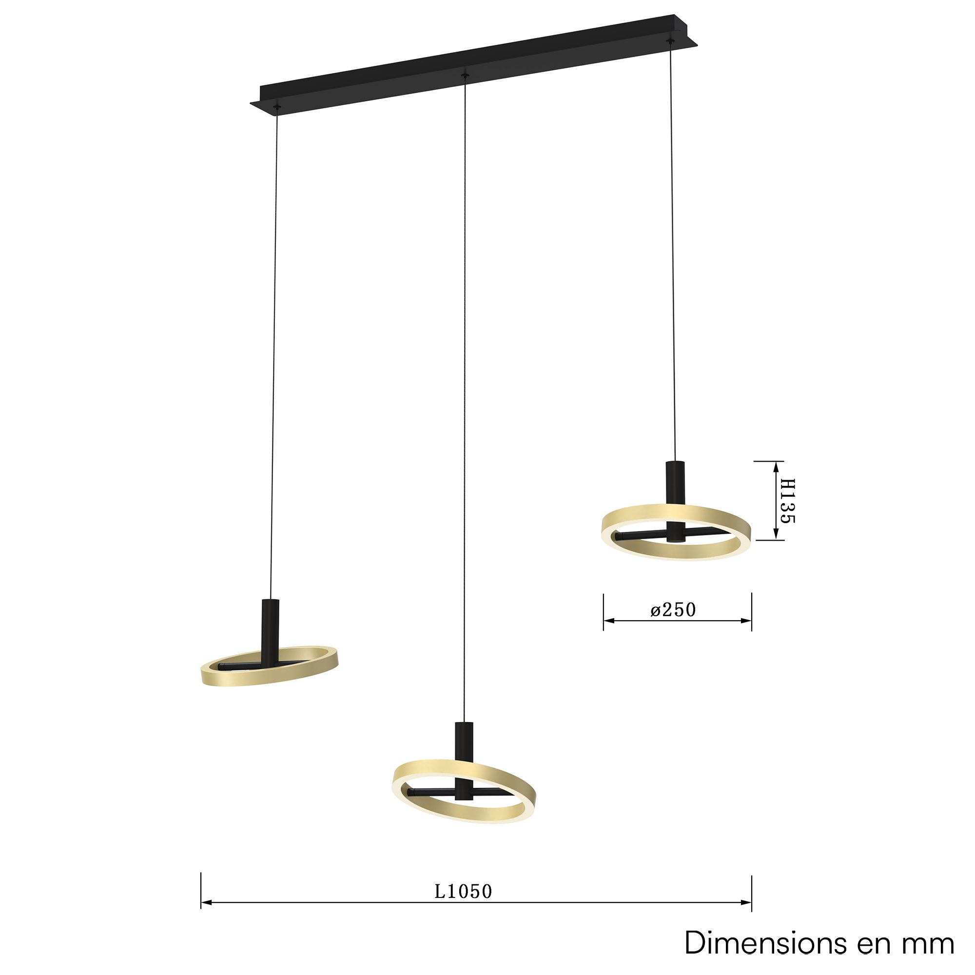 Suspension LED dimmable BREST noir/doré L105cm