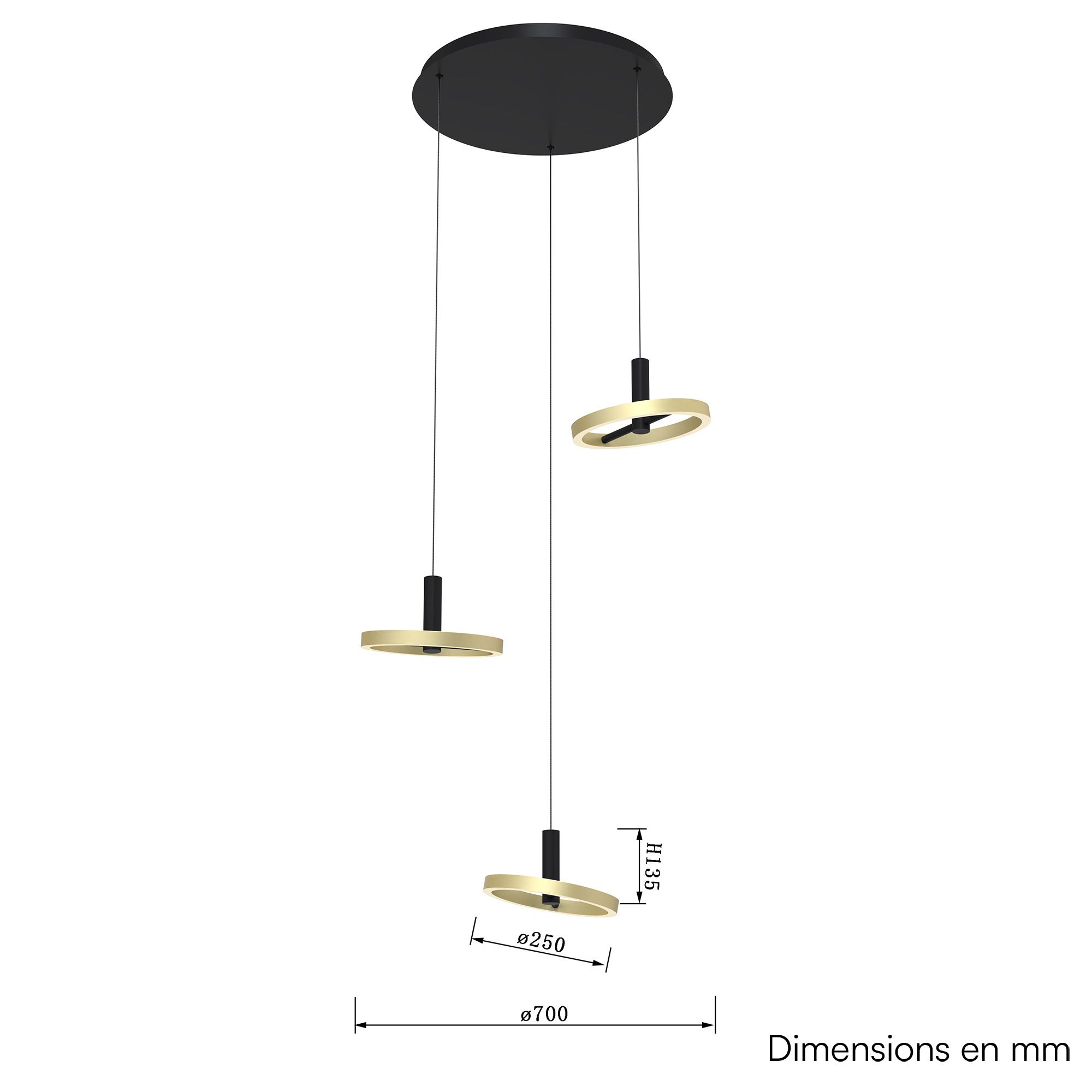 Suspension  LED dimmable BREST noir/doré Ø70cm