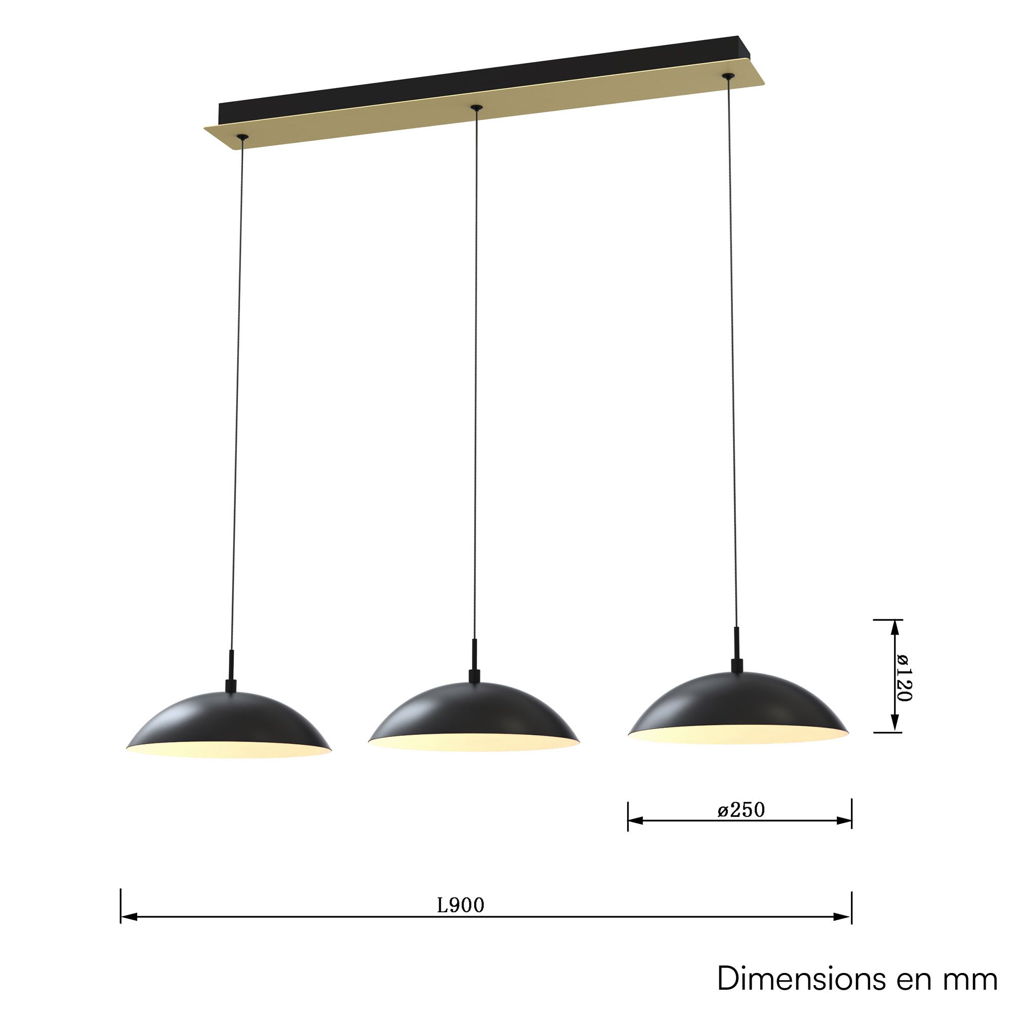 Suspension LED dimmable ROSCOFF noir /doré L90cm