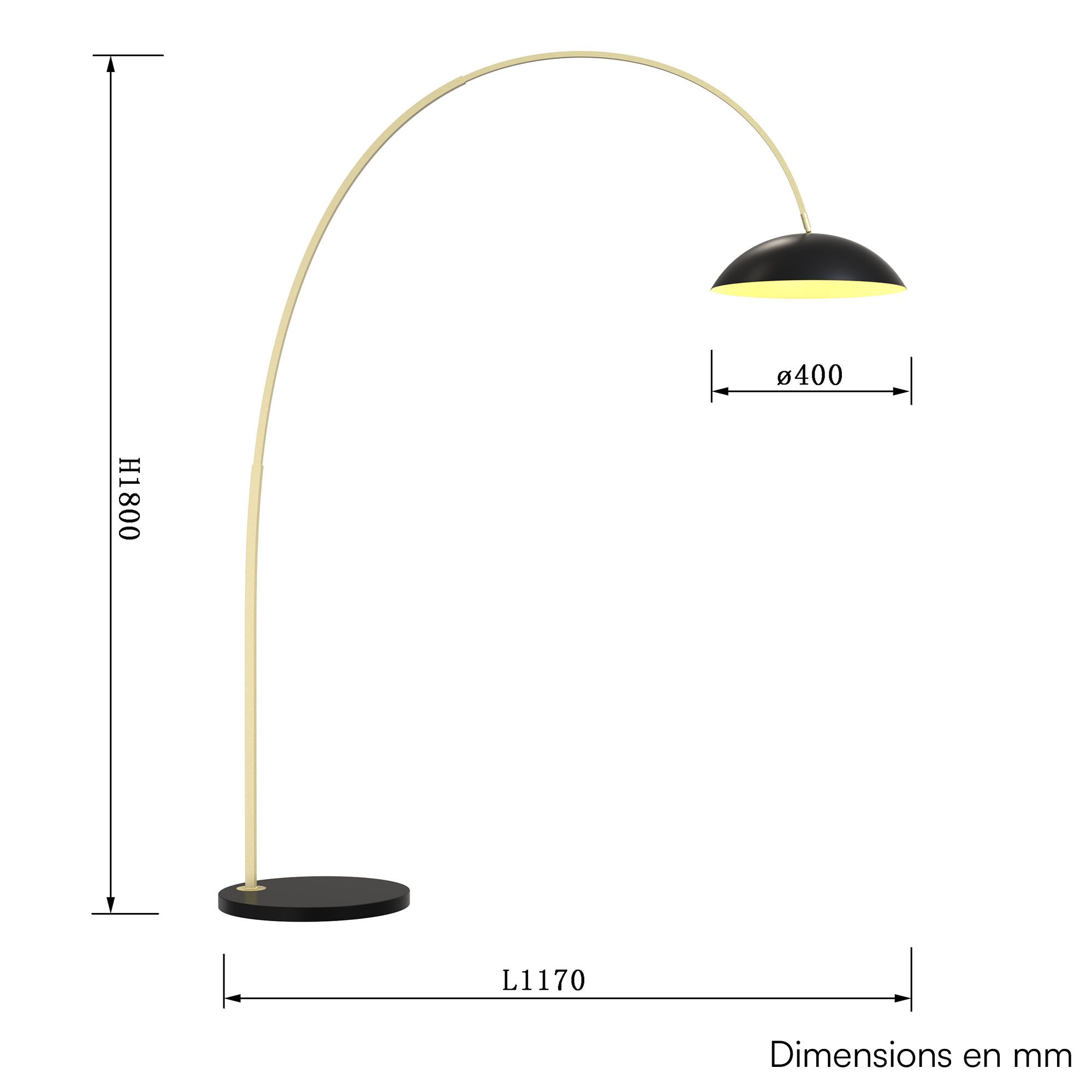Lampadaire LED dimmable ROSCOFF noir/doré H180cm