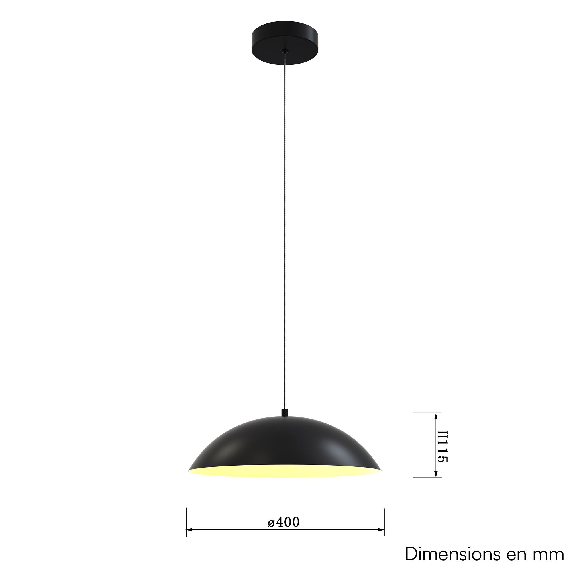 Suspension LED dimmable ROSCOFF noir/doré Ø40cm