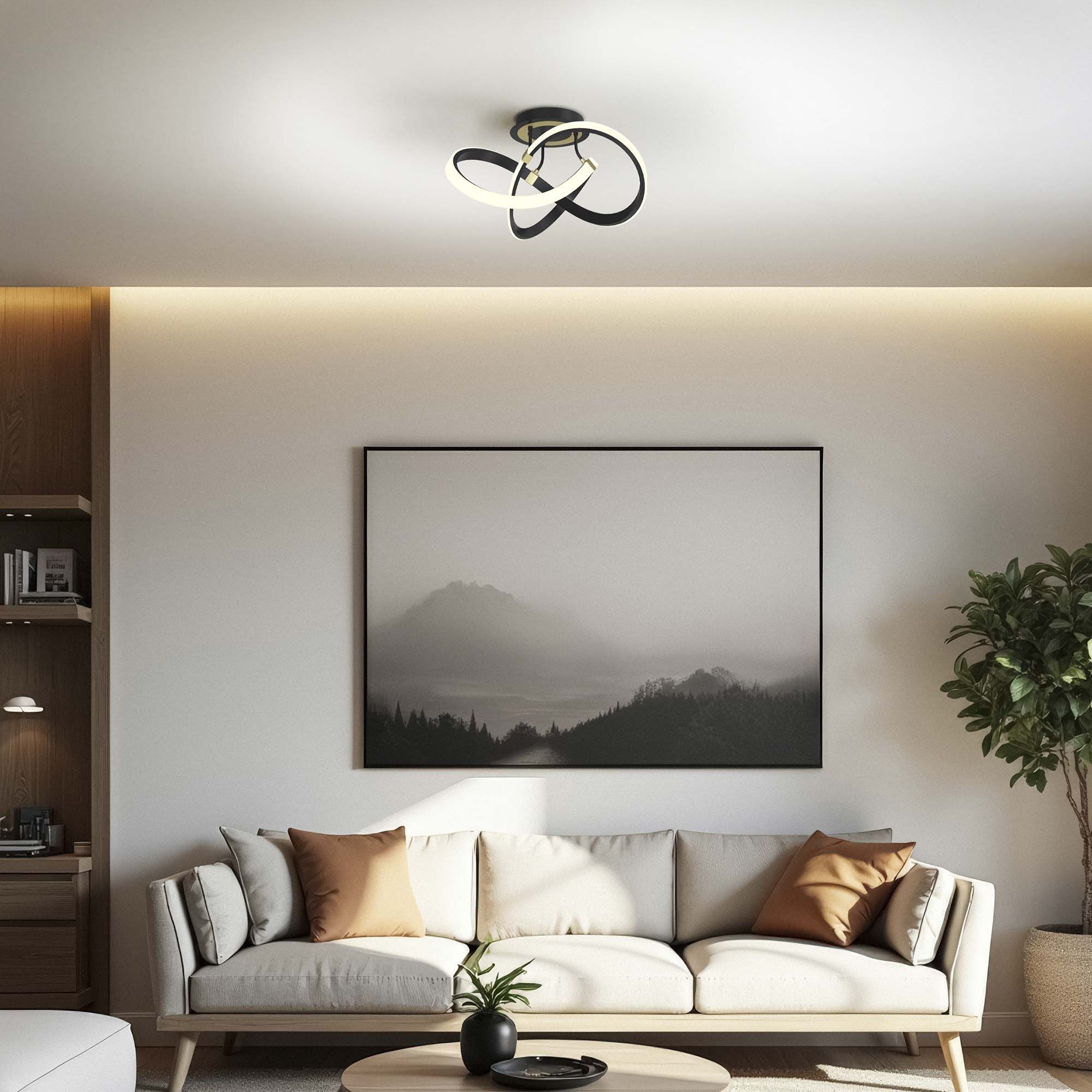 Plafonnier  LED dimmable INDIGO noir/doré Ø55cm