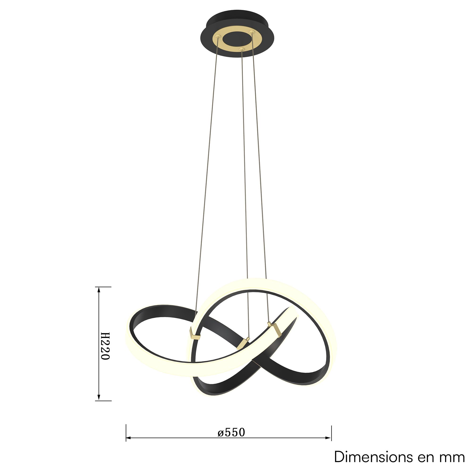 Suspension LED dimmable INDIGO noir/doré Ø55cm