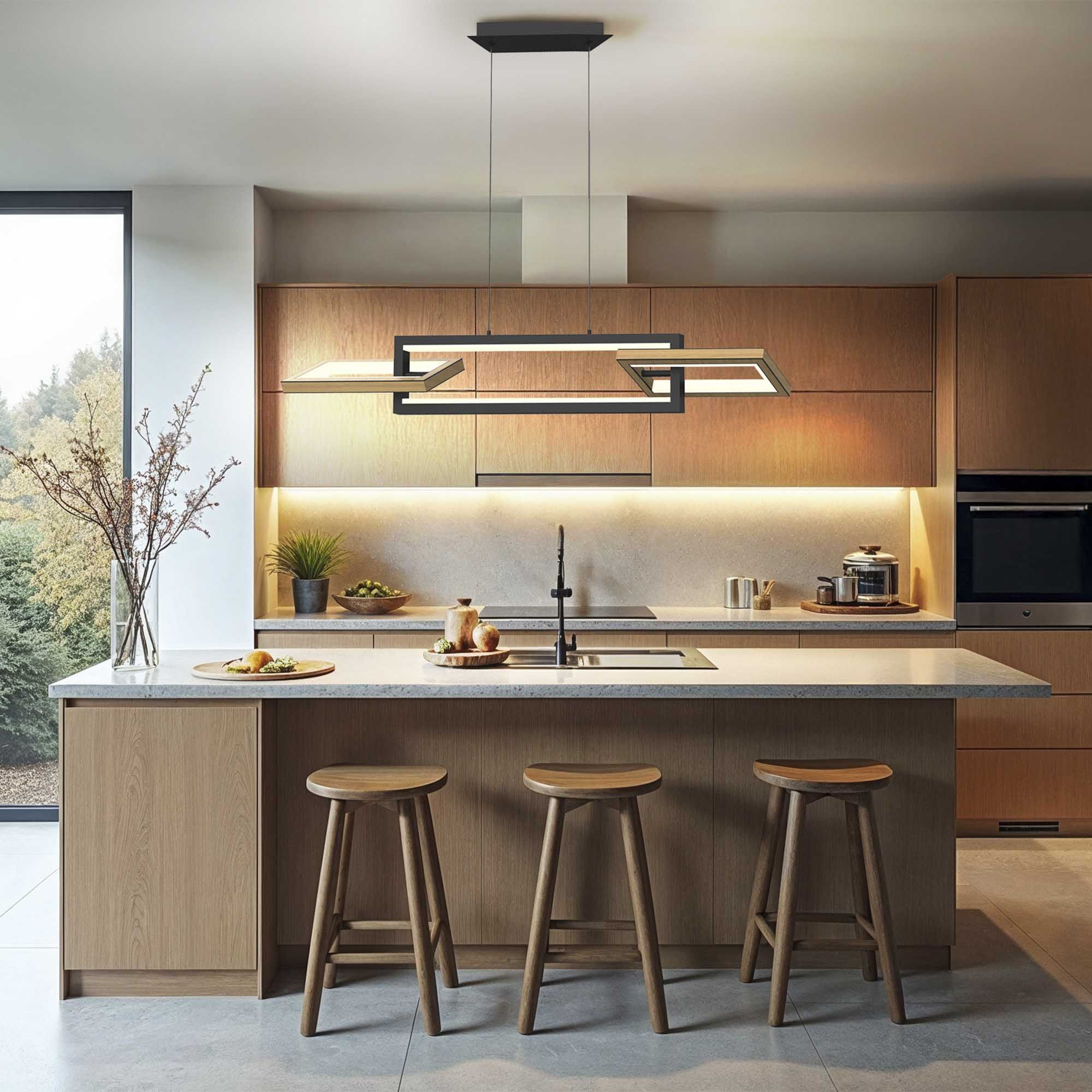 Suspension  LED dimmable MATERA noir/bois L107cm