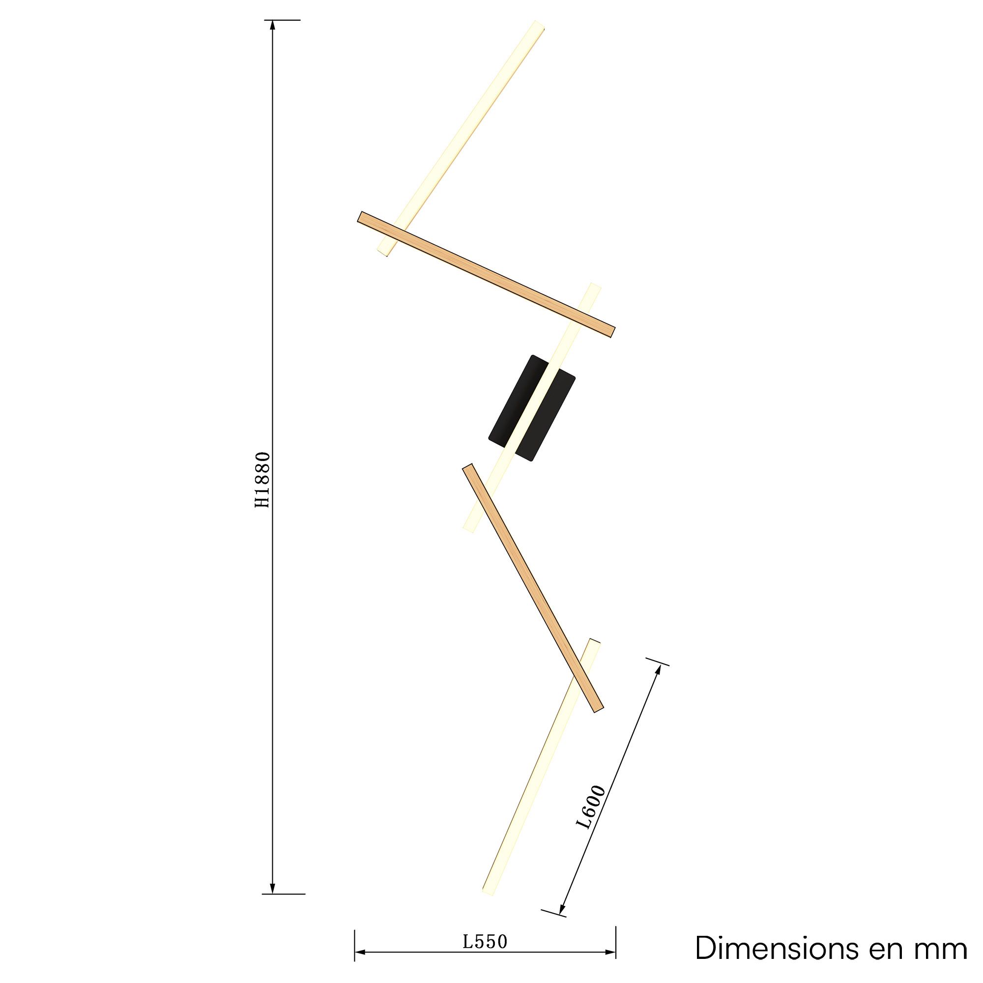 Applique LED dimmable RIMINI noir/bois L220cm