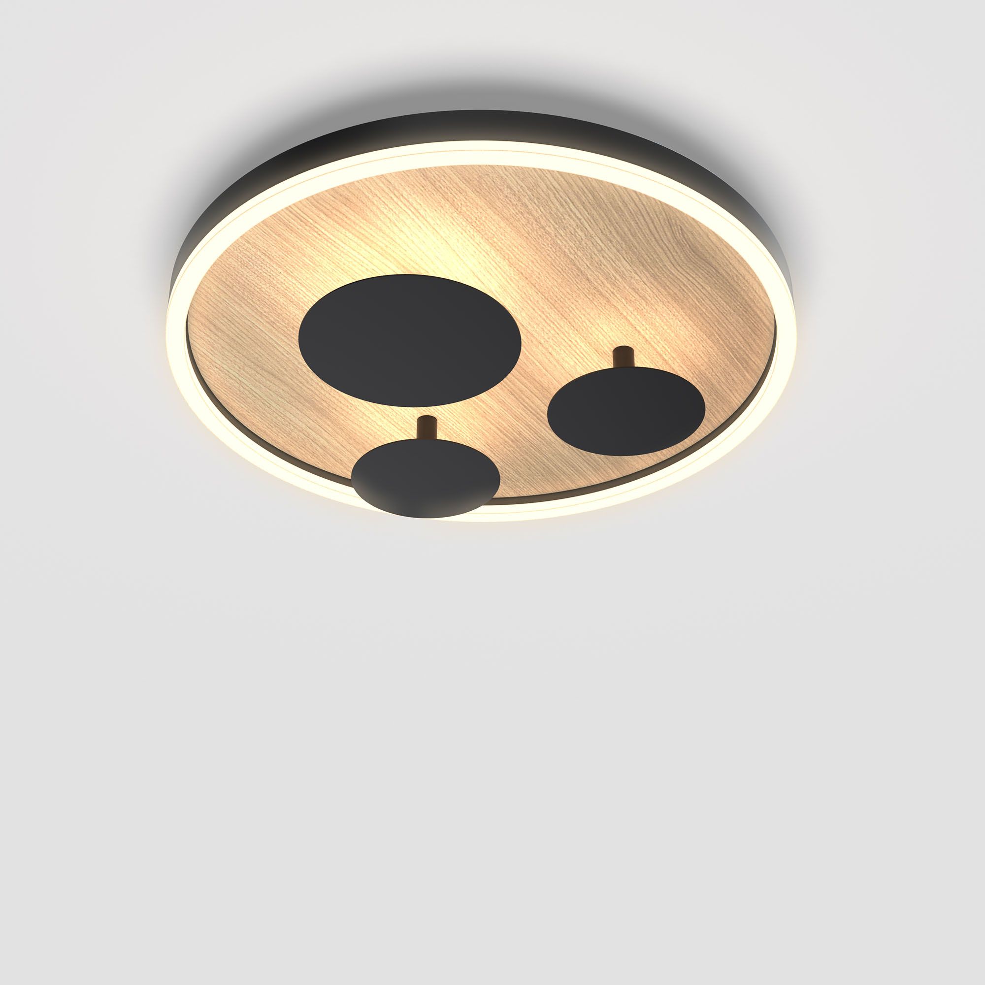 Plafonnier LED dimmable REIMS noir/bois Ø40cm