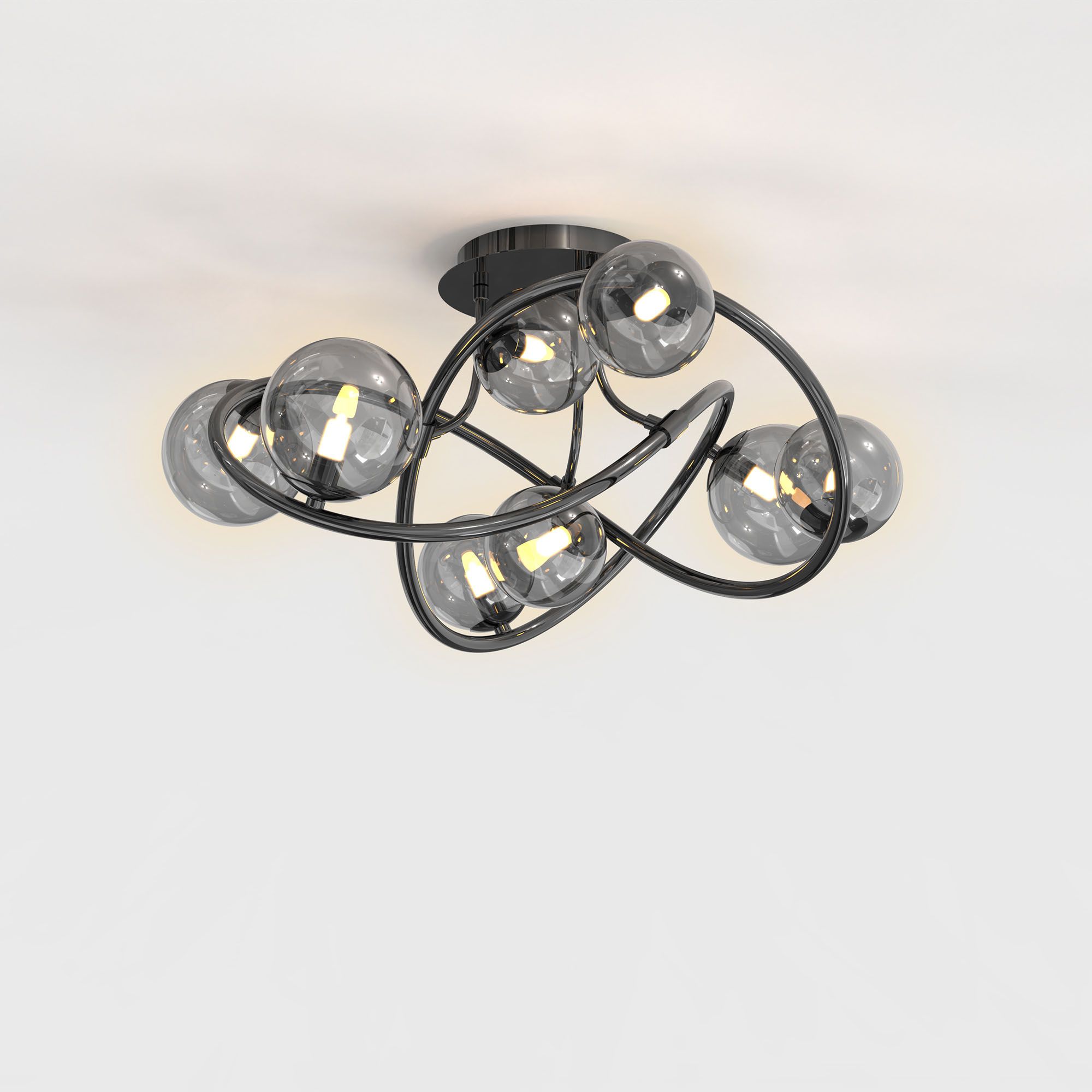 Plafonnier NANCY noir chromé/verre fumé Ø26cm