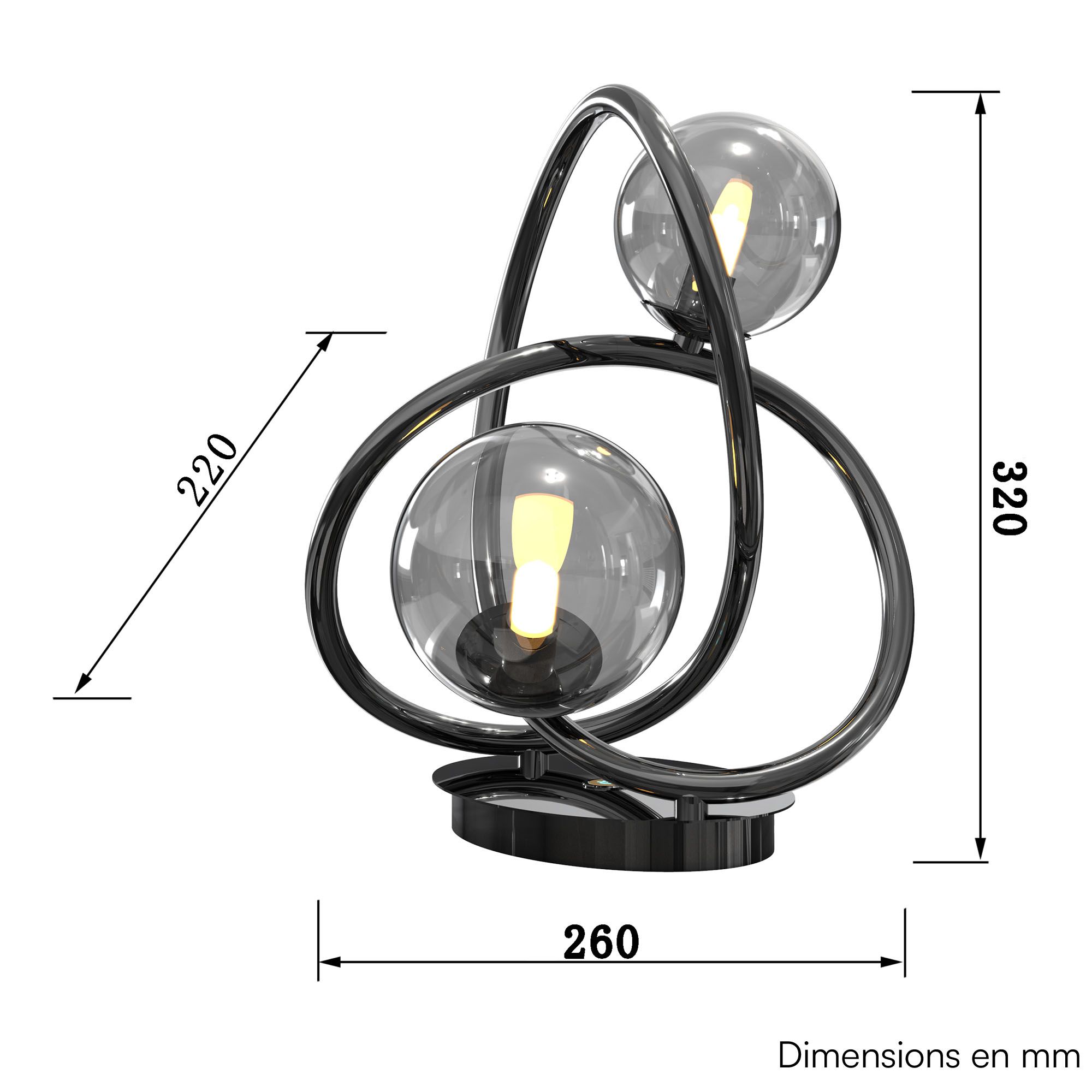 Lampe à poser NANCY noir chromé/verre fumé H32cm