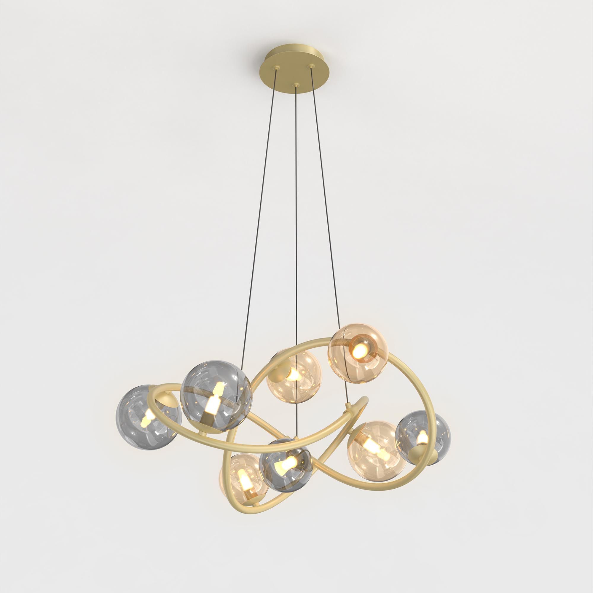Suspension NANCY doré/verre ambré/ fumé Ø64cm