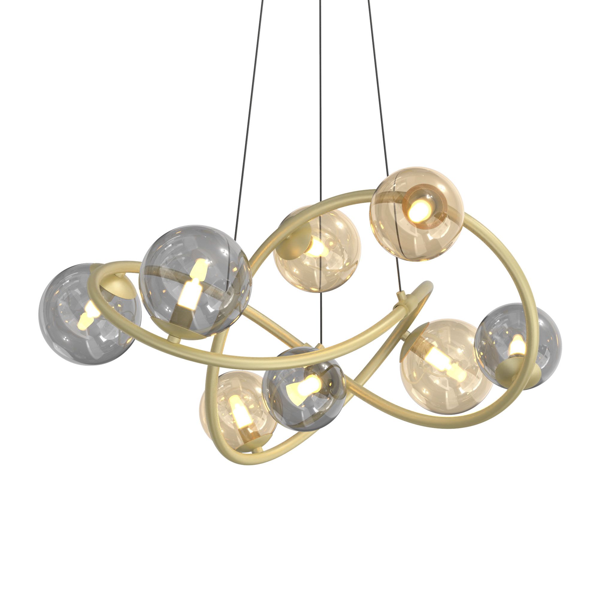 Suspension NANCY doré/verre ambré/ fumé Ø64cm
