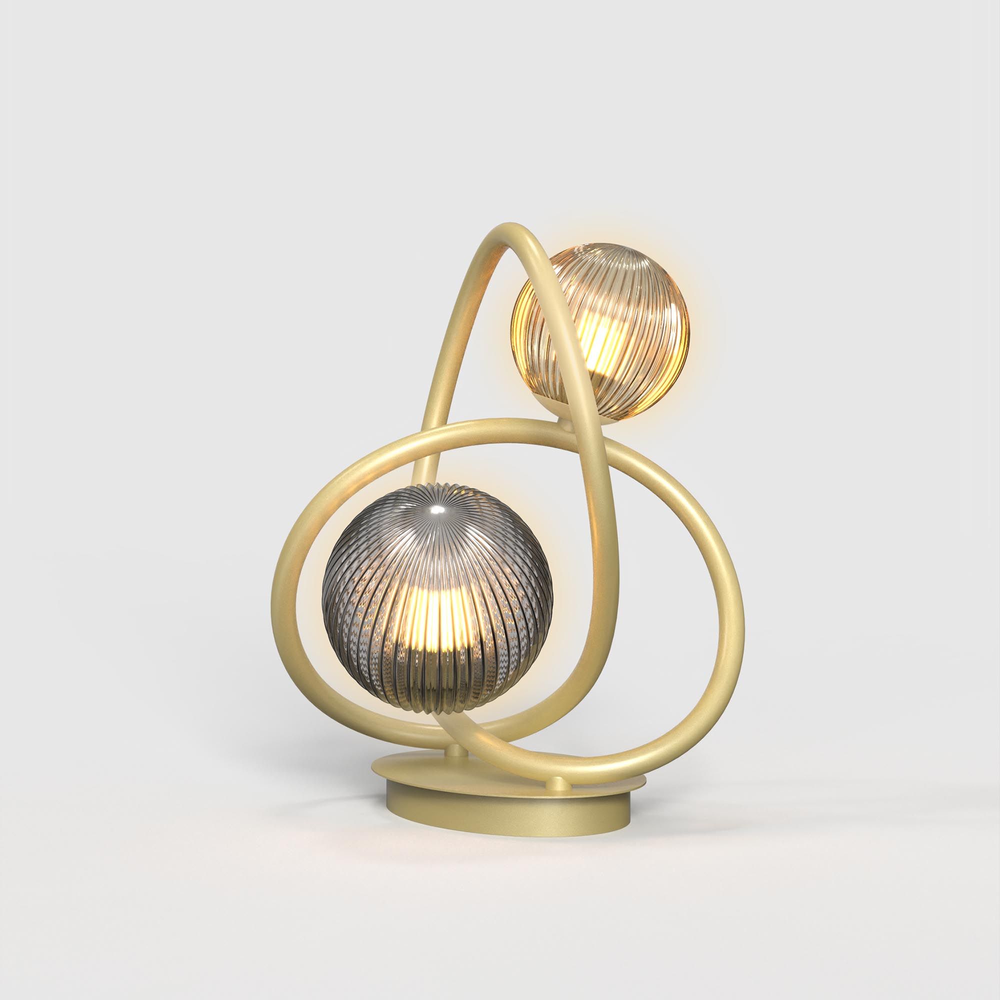 Lampe en métal doré et verreries ambres et smoky METZ G2 2X4W