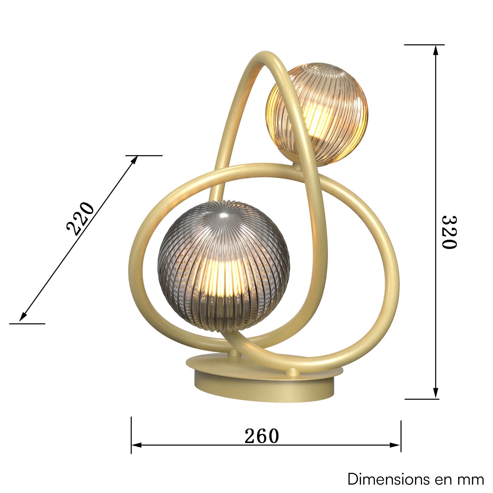 Lampe en métal doré et verreries ambres et smoky METZ G2 2X4W