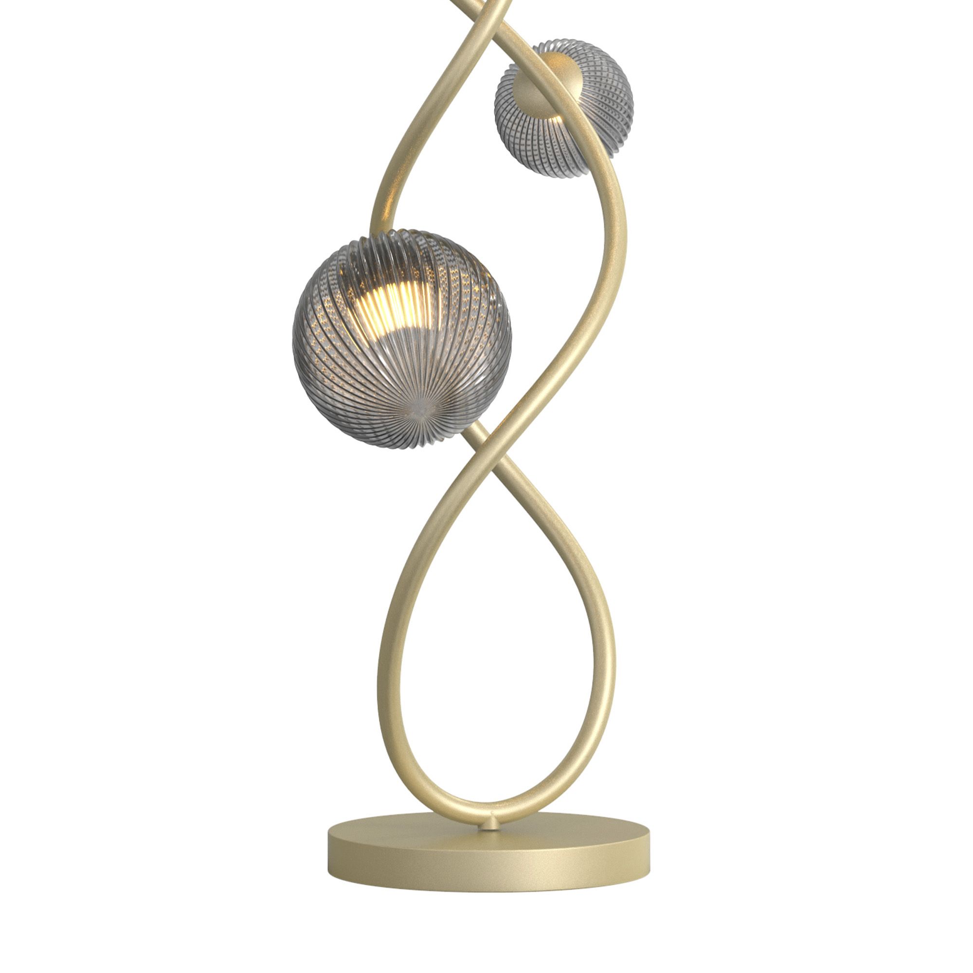 Lampadaire en métal doré et verreries ambres et smoky METZ G9 9X4W