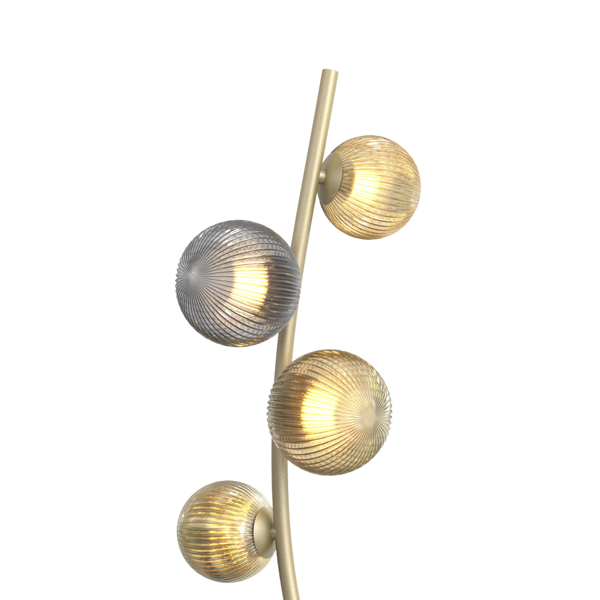 Lampadaire en métal doré et verreries ambres et smoky METZ G9 9X4W