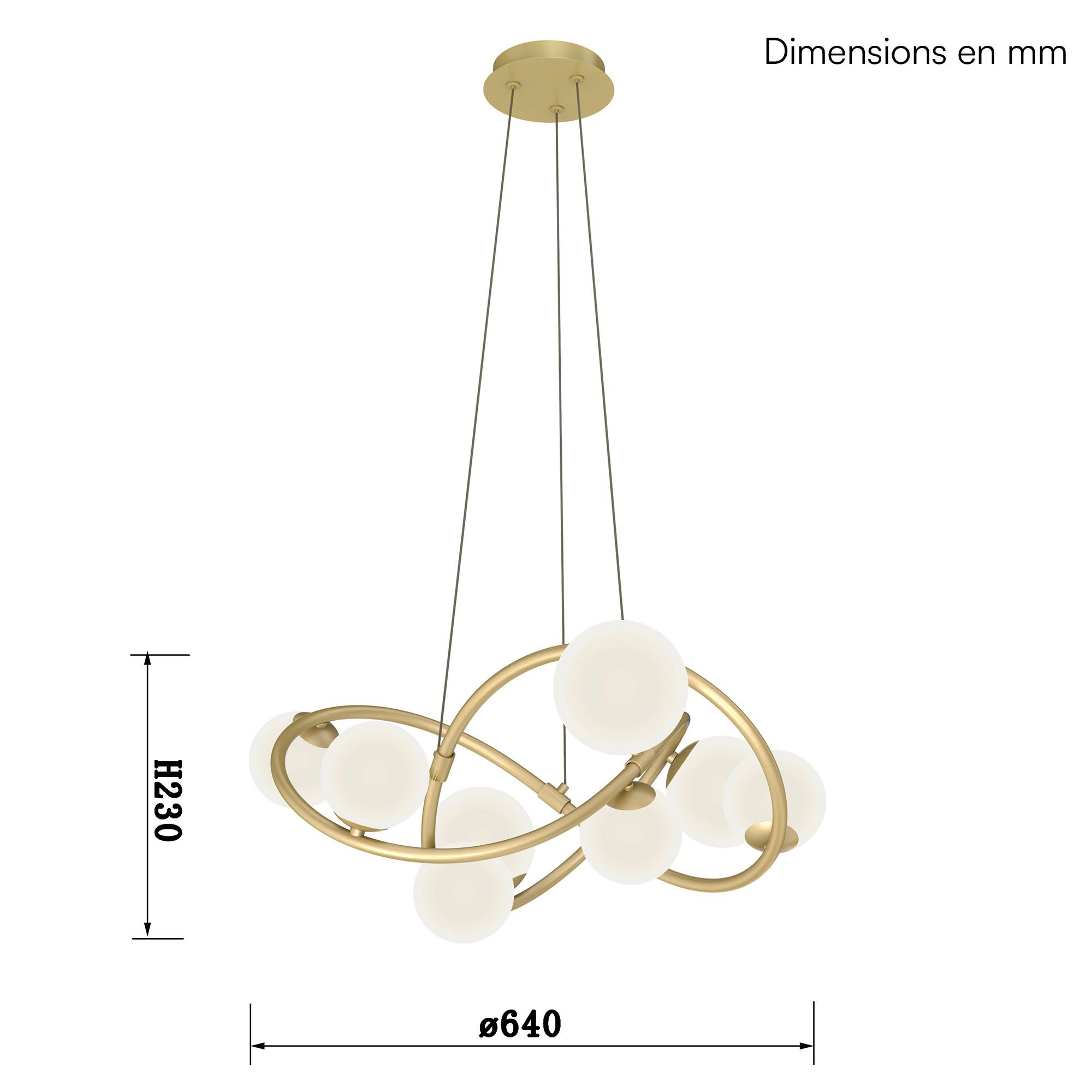 Suspension en métal doré verres opales G9  8X4W