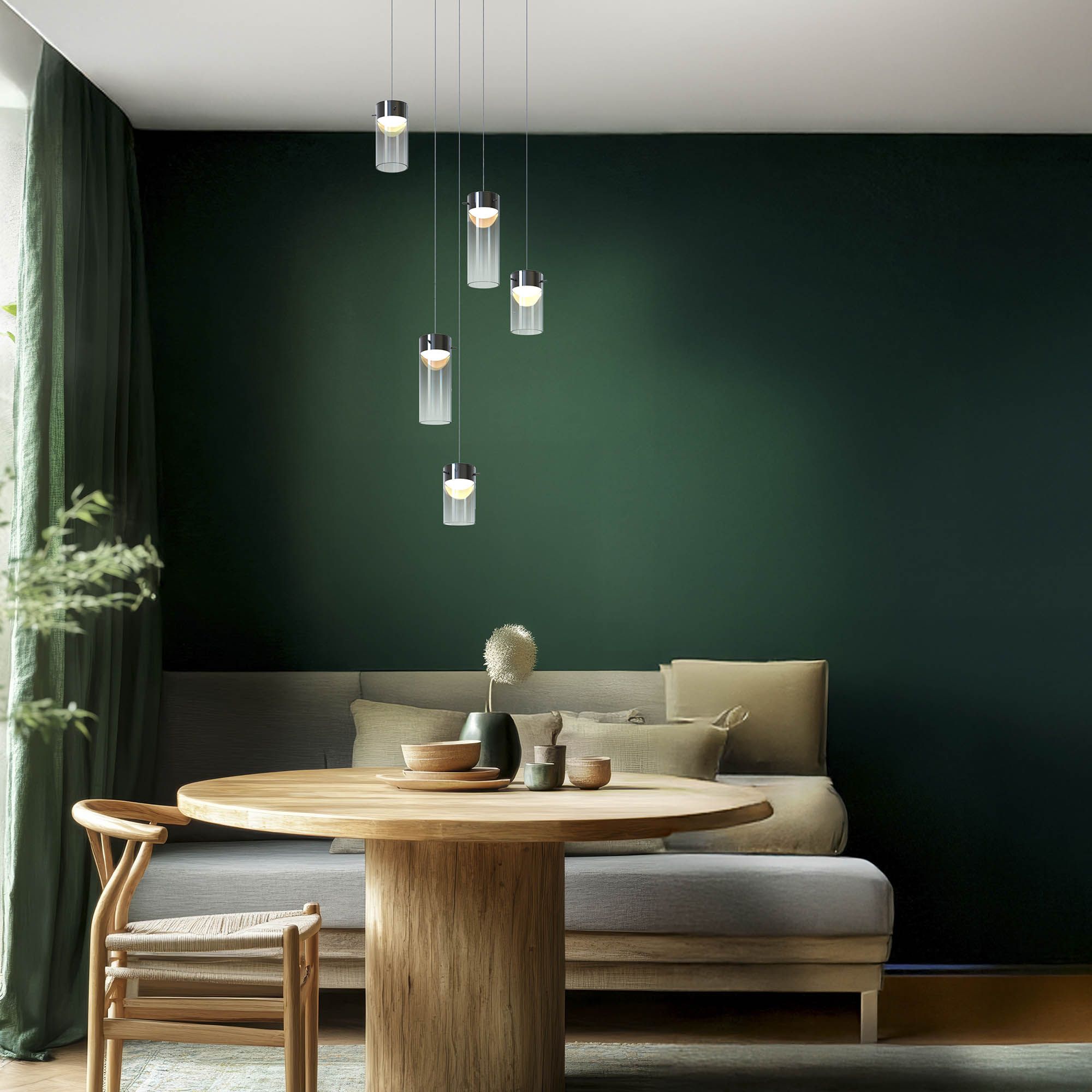 Suspension LED dimmable AMBOISE noir/verres fumés Ø54cm