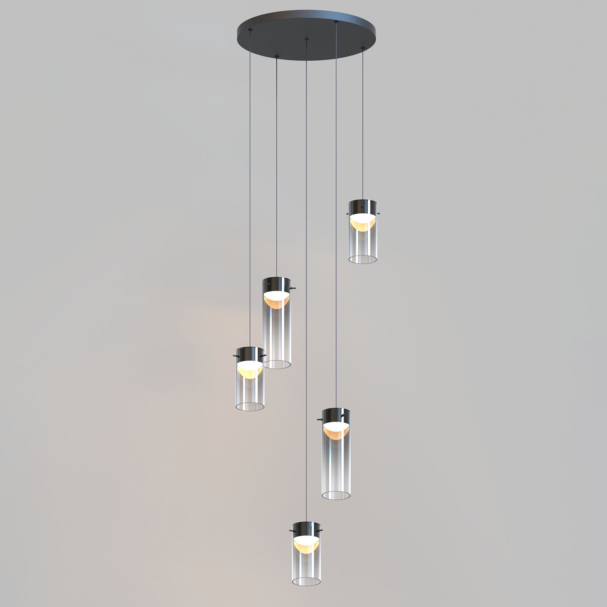 Suspension LED dimmable AMBOISE noir/verres fumés Ø54cm