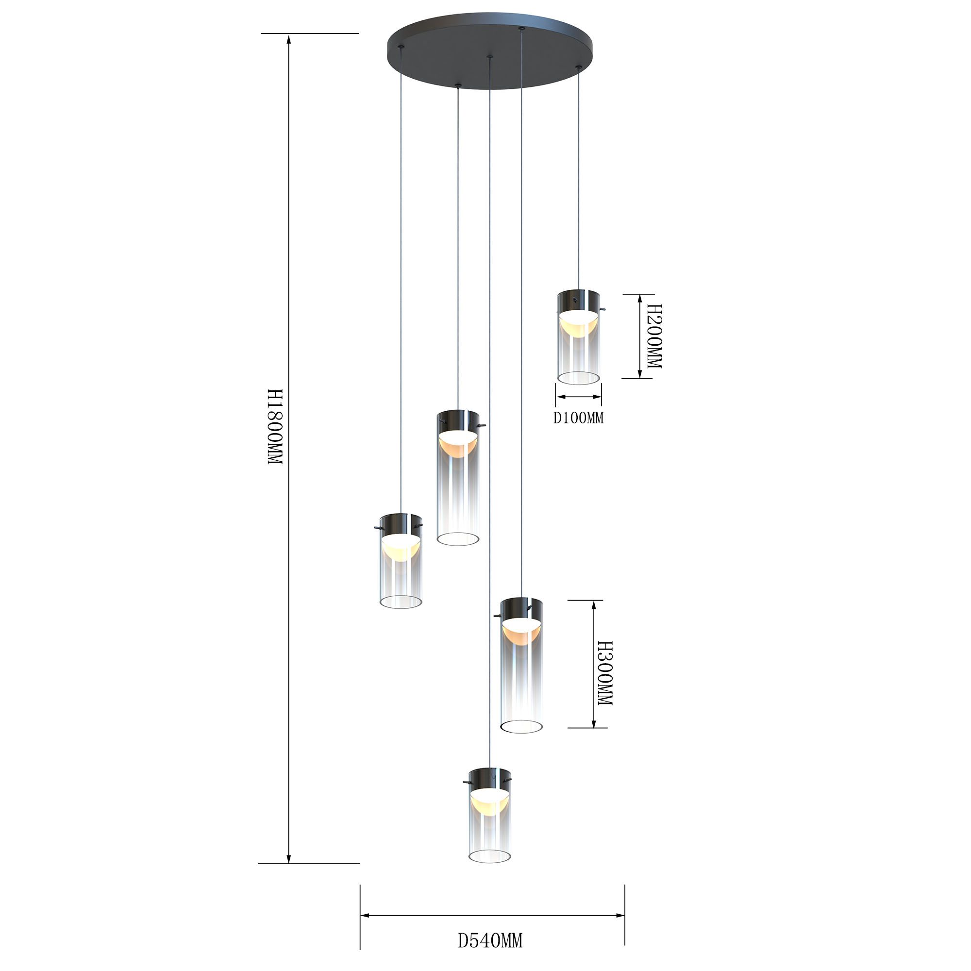 Suspension LED dimmable AMBOISE noir/verres fumés Ø54cm