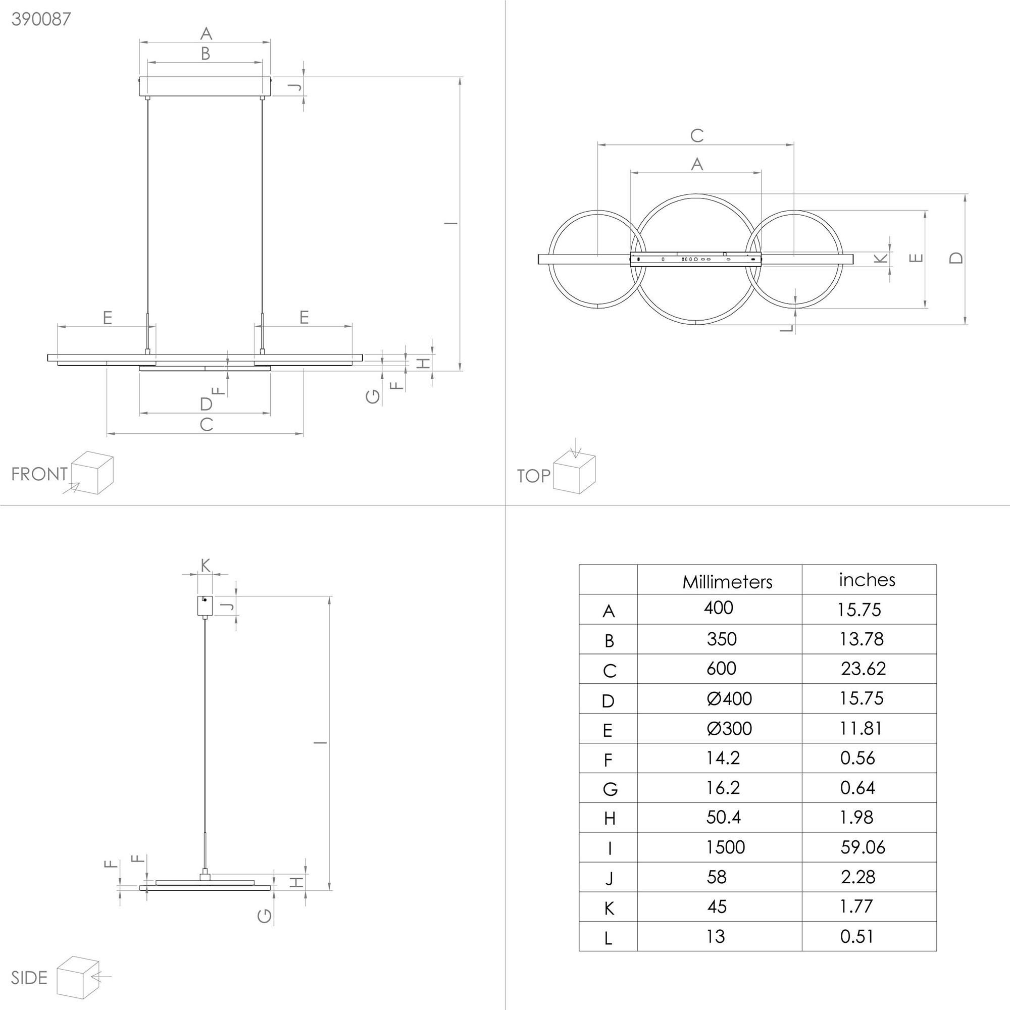 Suspension LED dimmable LANACERA noir/doré L96,5cm