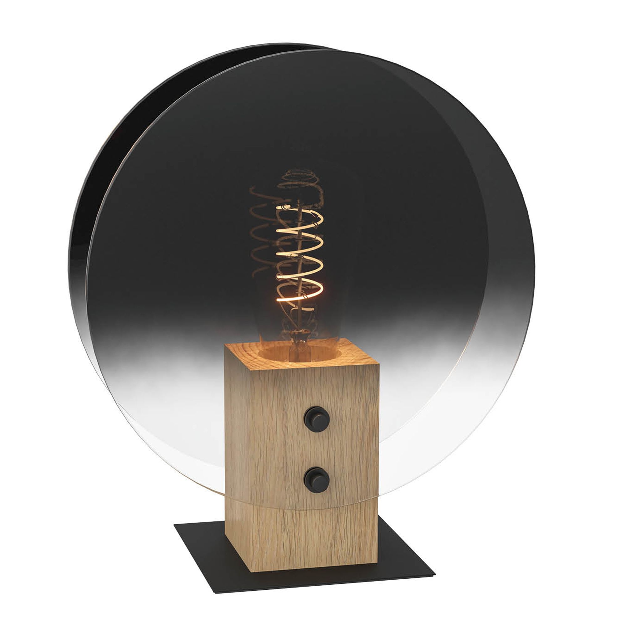 Lampe à poser MILLENA noir/bois/ verre Fumé H25cm