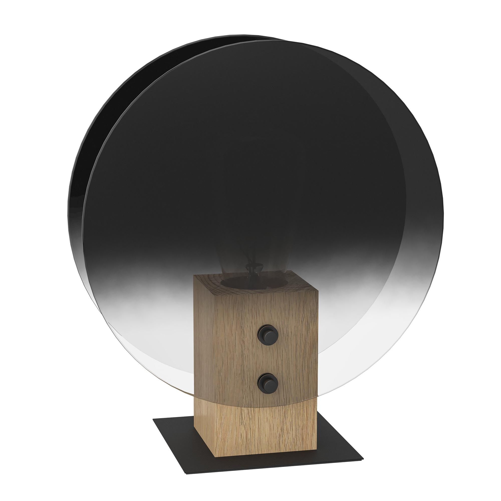 Lampe à poser MILLENA noir/bois/ verre Fumé H25cm
