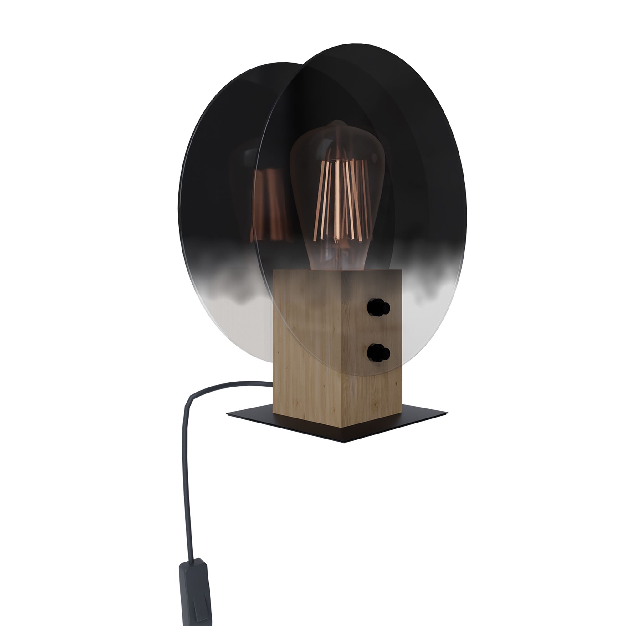 Lampe à poser MILLENA noir/bois/ verre Fumé H25cm
